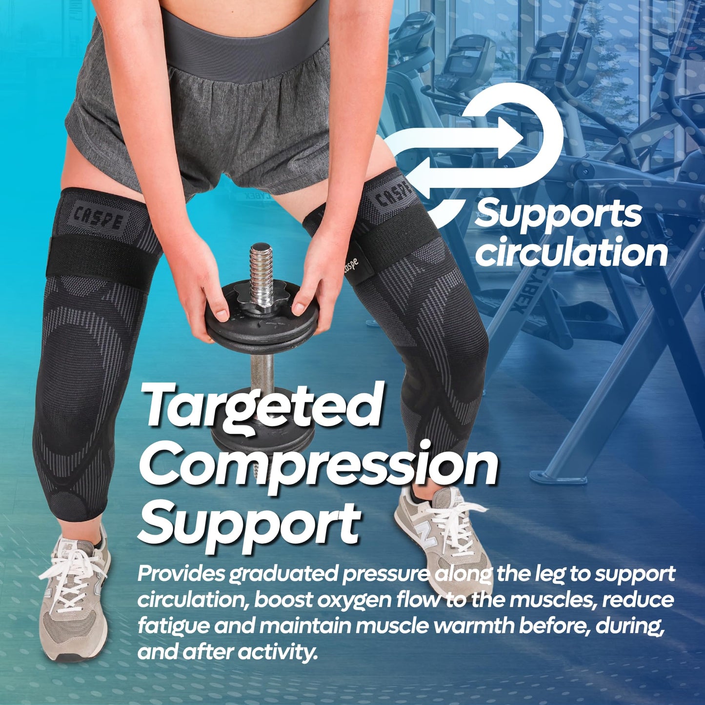 Caspe 2 Pack Leg Compression Sleeve With Strap, Full Length Thigh Knee Calf Support, Knee Compression Sleeve Women & Men, Full Leg Support for Light Recovery, Daily Wear (XX-Large)