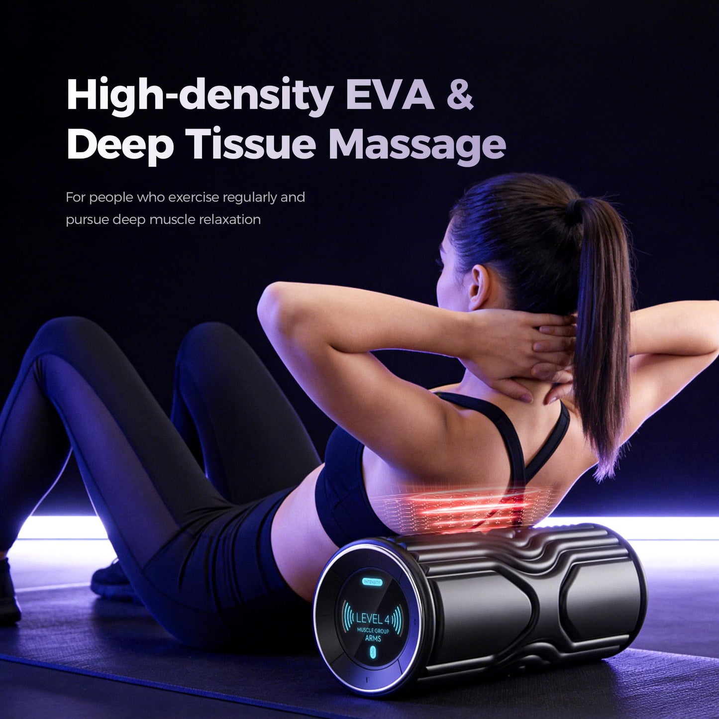Vibrating Foam Roller with Smart APP Control, 5-Speed Electric Deep Tissue Massage Roller for Back Pain Relief, Muscle Recovery, Physical Therapy, Yoga, Neck, Leg Pain - Rechargeable & Portable