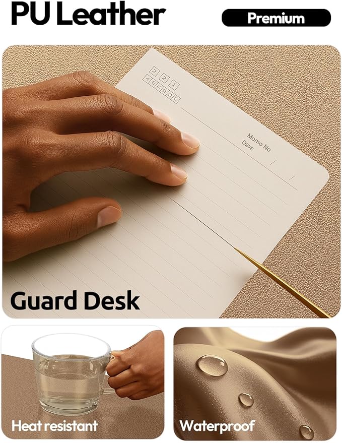 YSAGi Leather Desk Protector, Office Mat, Large Mouse Mat, Non-Slip PU Leather Blotter, Laptop Desk, Waterproof Writing Pad for Office and Home (Shiny Bronze, 35.4" x 17")
