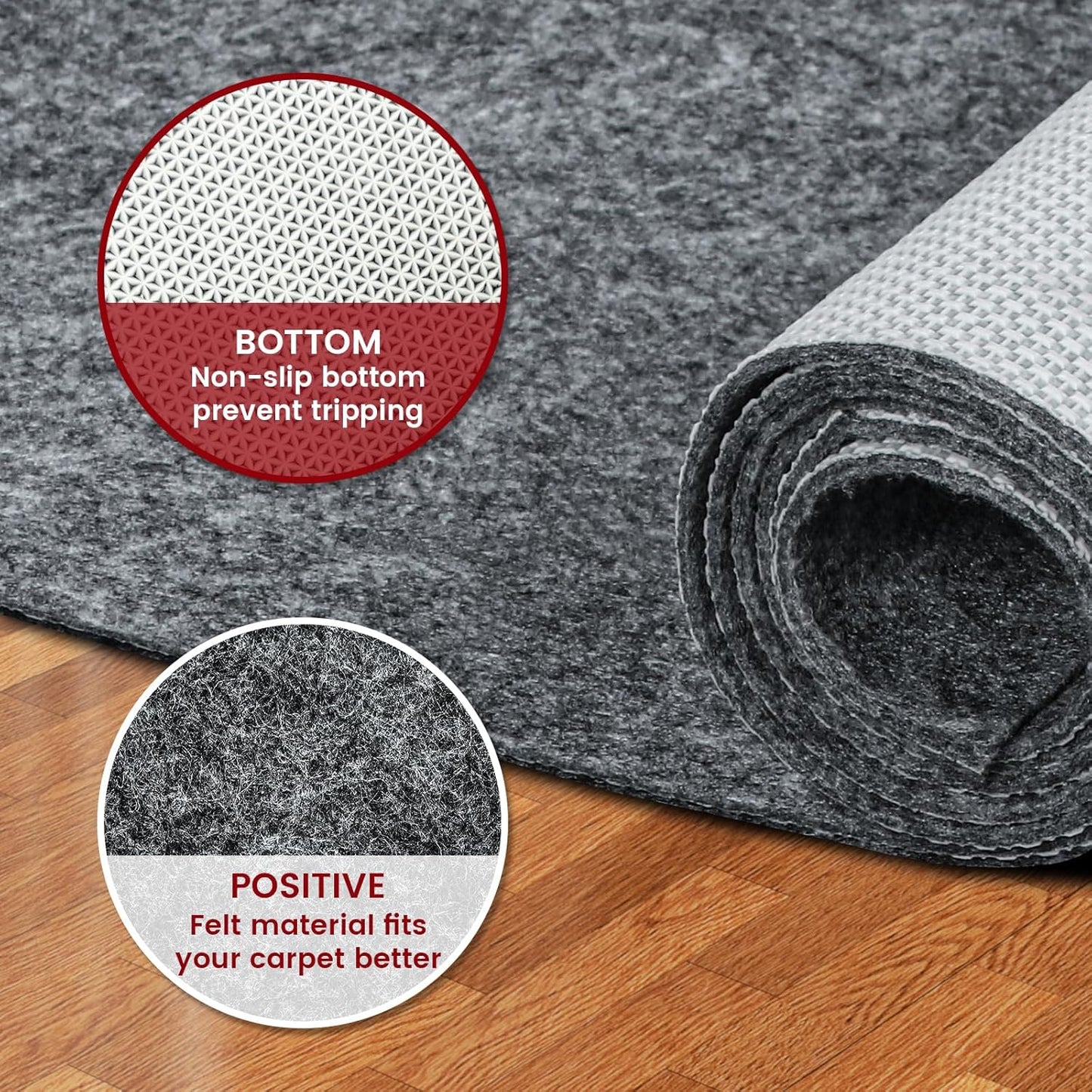 Skiennix Waterproof Rug Pad - Non-Slip Carpet Pad for All Floors | 8x10 ft Felt Pad for Hardwood