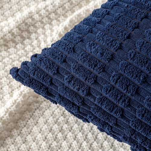 MIULEE Corduroy Decorative Throw Pillow Covers - Soft Boho Striped Design | 20x20 Inch Dark Blue for Modern Farmhouse Decor