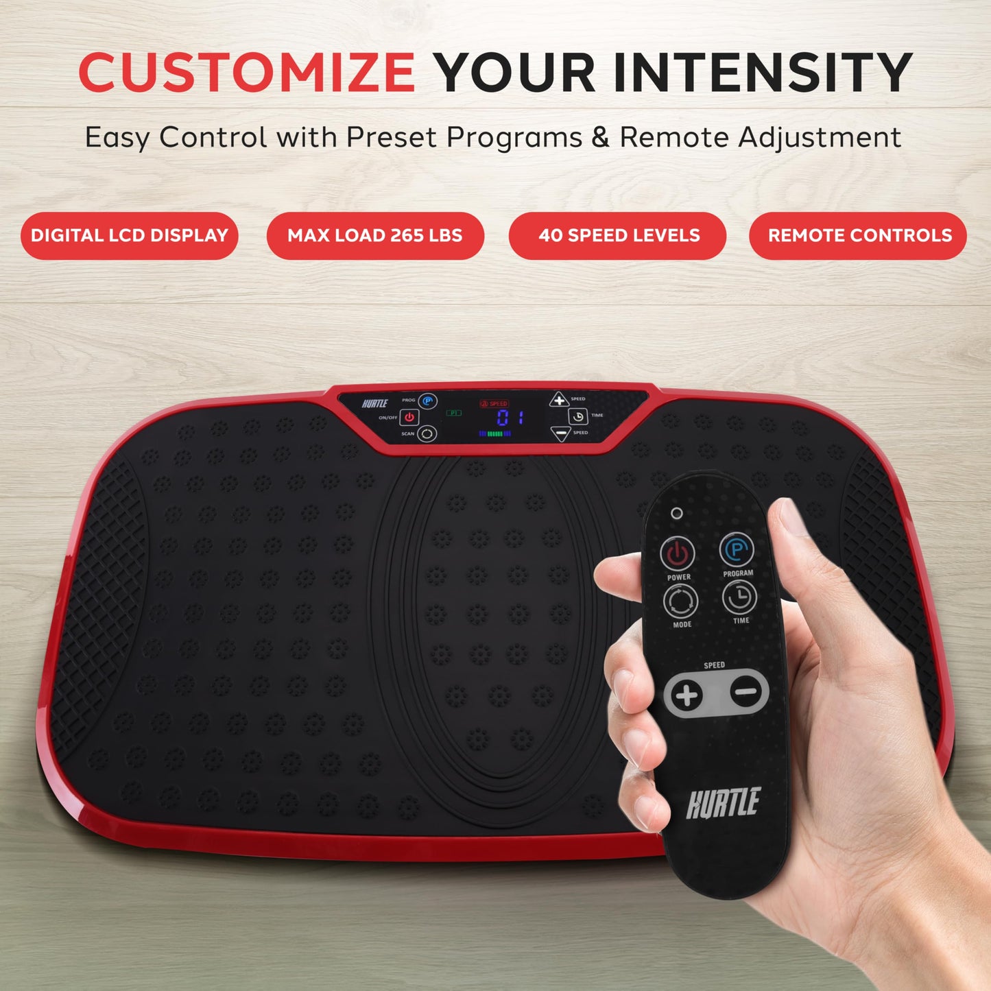 Hurtle Fitness Vibration Platform Machine - Home Gym Whole Body Shaker Exercise Machine Workout Trainer Fast Weight Loss with Resistance Bands Easy Carry Wheel with Handle, Remote Adjustable Speed