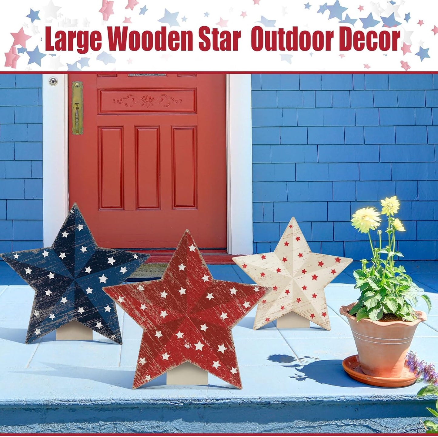 Regine Switzerland 3D Patriotic Wood Star Yard Signs - Rustic Red, White & Blue Decor for 4th of July & Memorial Day
