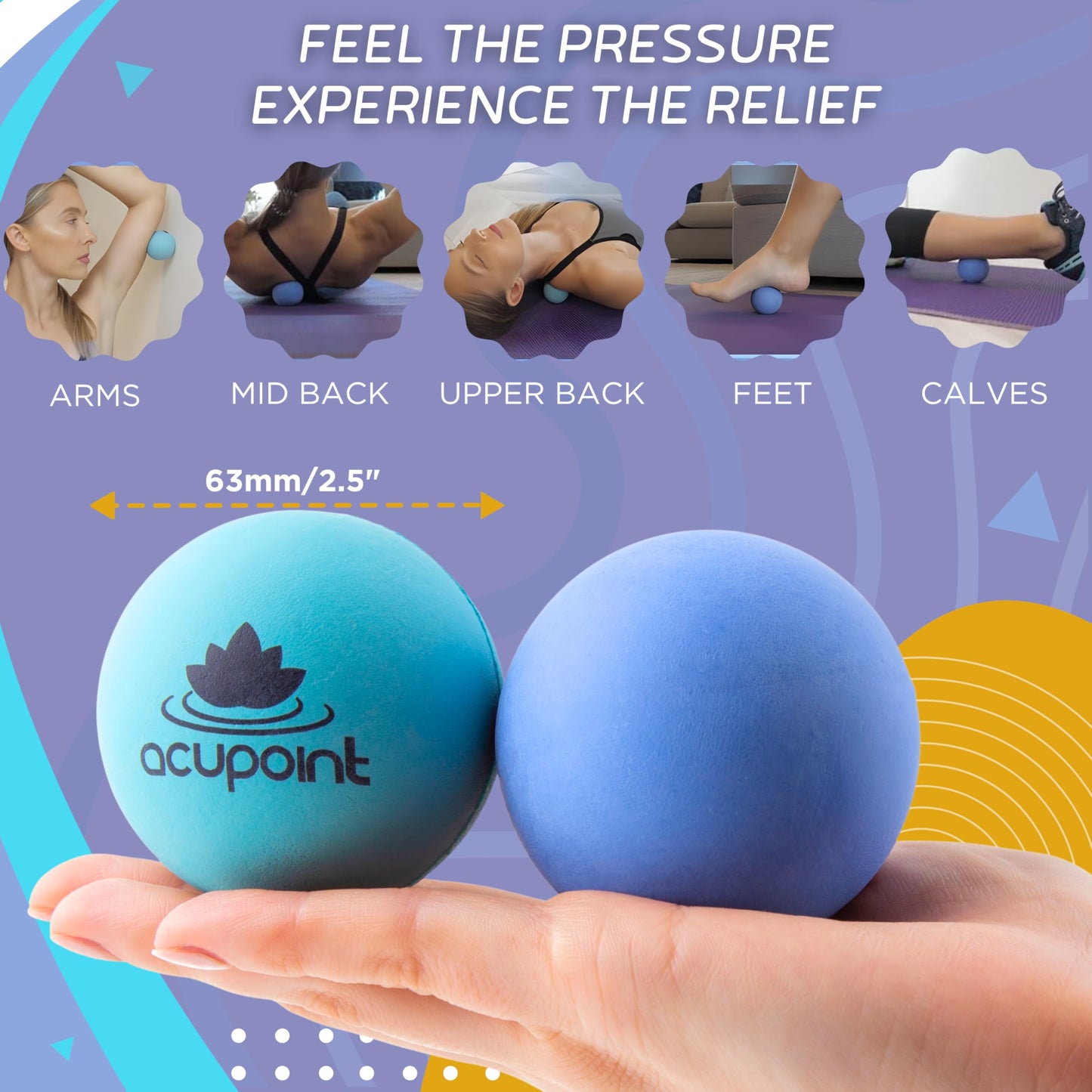 Acupoint Massage Therapy Ball Set of 2 - Myofascial Release, Trigger Point & Deep Tissue - Lacrosse Ball for Back, Neck, Foot and Plantar Fasciitis Relief
