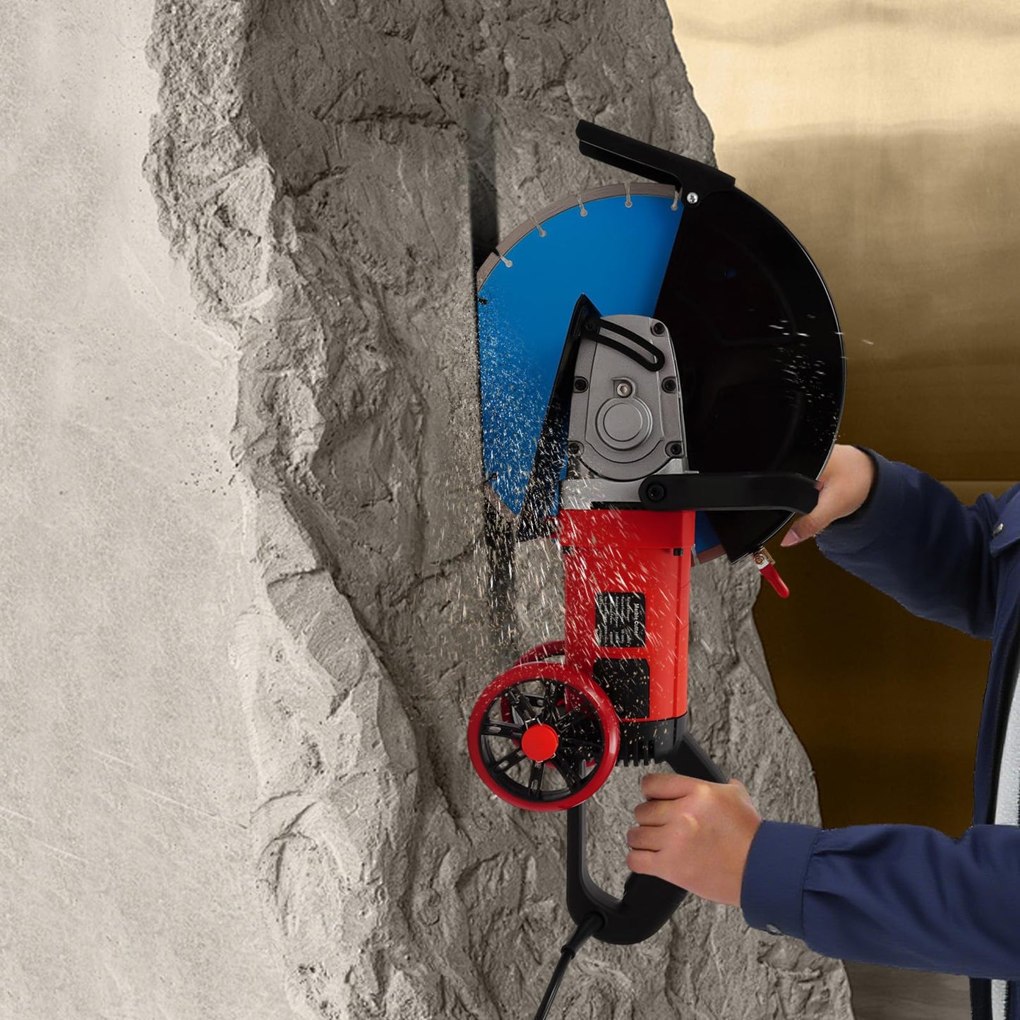 Electric Concrete Saw, 14In Wall Chaser Concrete Cutter Saw, 4000W Circular Saw with Saw Blade and Rolling Pulley, Wet/Dry Disk Saw Cutter for Cutting Stone, Concrete, Granite, Ceramics