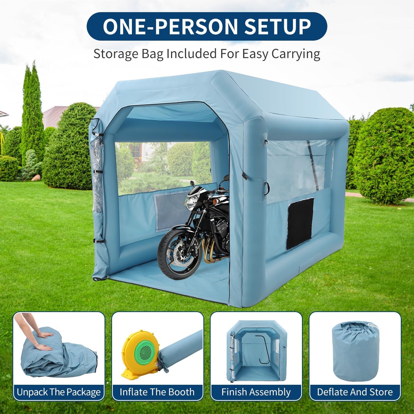 20x14x10 FT Inflatable Paint Booth, Portable Spray Booth Tent with 1100W Blower, 3-Layer Filtration System, Foldable DIY Workstation for Car, Motorcycle, Furniture & Parts Painting, Blue