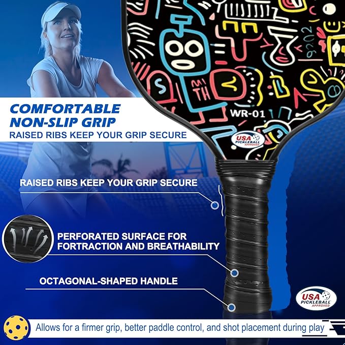 Carbon Fiber Pickleball Paddles Set of 4 or 2 Rackets,USAPA Approved Carbon Fiber Surface Pickle Ball Equipment Sets PP Honeycomb Core Pickleball Rackets & Accessories for Men,Women,Kids,Adults
