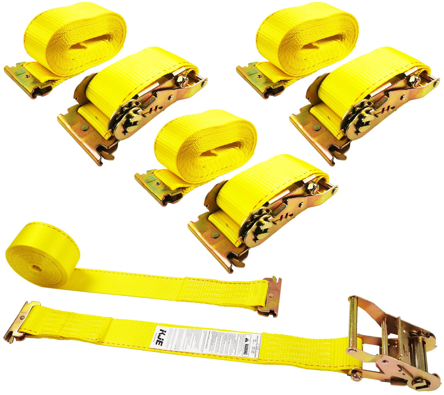 KJE E-Track Ratchet Straps, 4 Pack 2" x20' Heavy Duty Cargo Tie-Downs, 4500LBS Breaking Strength, Standard E Track Fitting Tie Down Ratcheting Strap for Cargo Vans, Trucks, Trailers