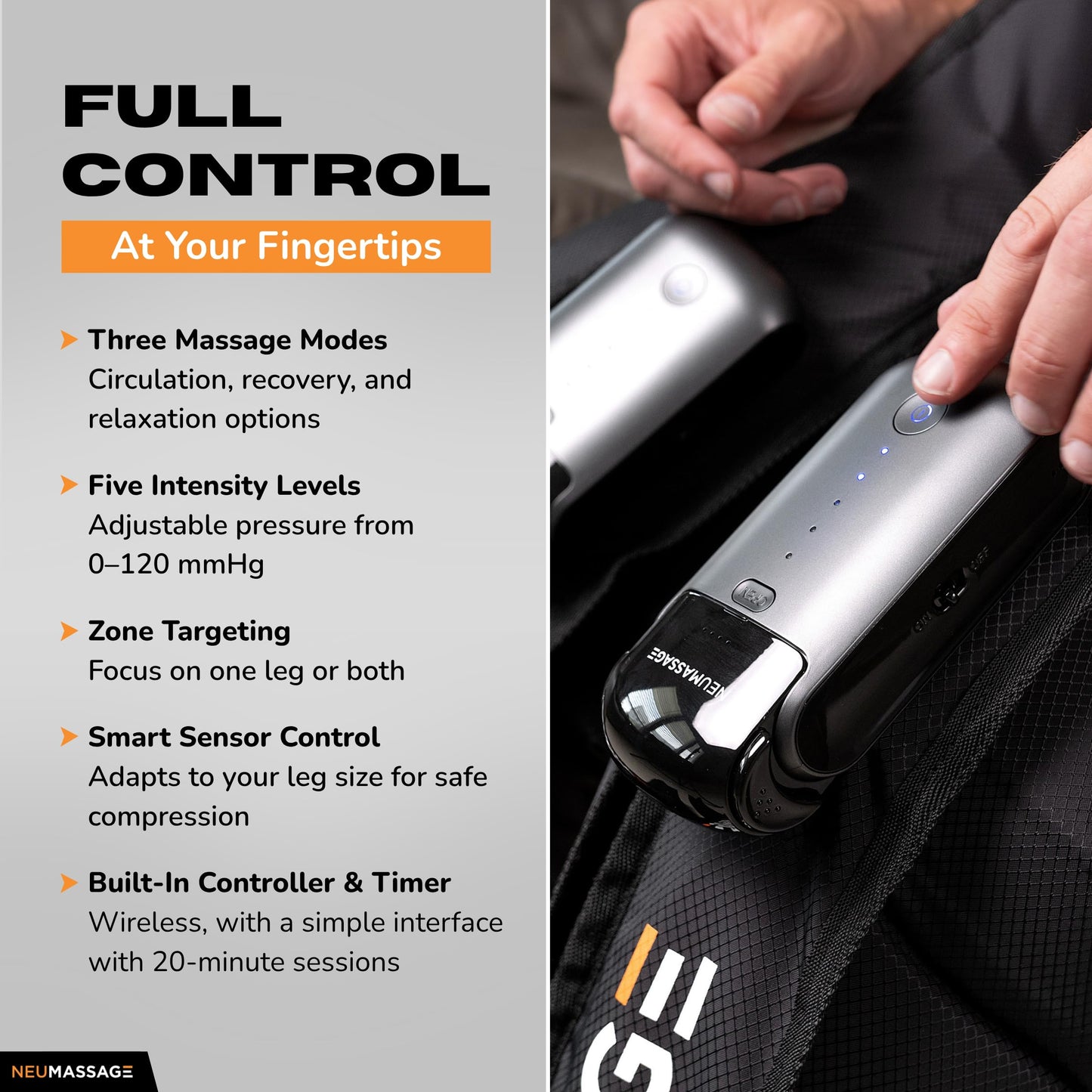 NEUMASSAGE Professional Leg Compression Massager Recovery System | Cordless Rechargeable Air Recovery Boots with Sequential Compression | Fast Recovery & Improved Circulation [Medium, Black]