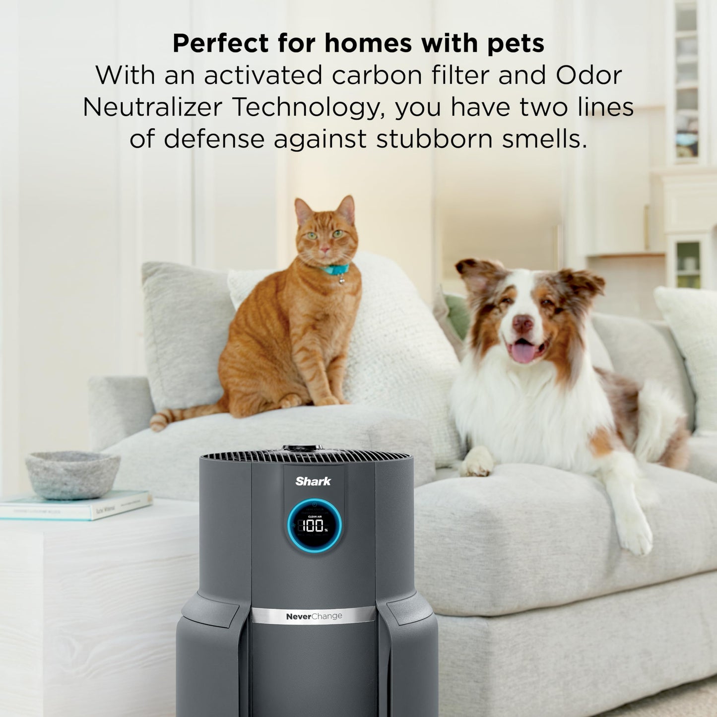 Shark Air Purifier for Home with NeverChange(5-Year) HEPA Air Filter, 1400 sq. ft. for Powerful Multi-Room Purification, Filters Smoke, Captures 99.98% of Particles & Dust, HP302, White