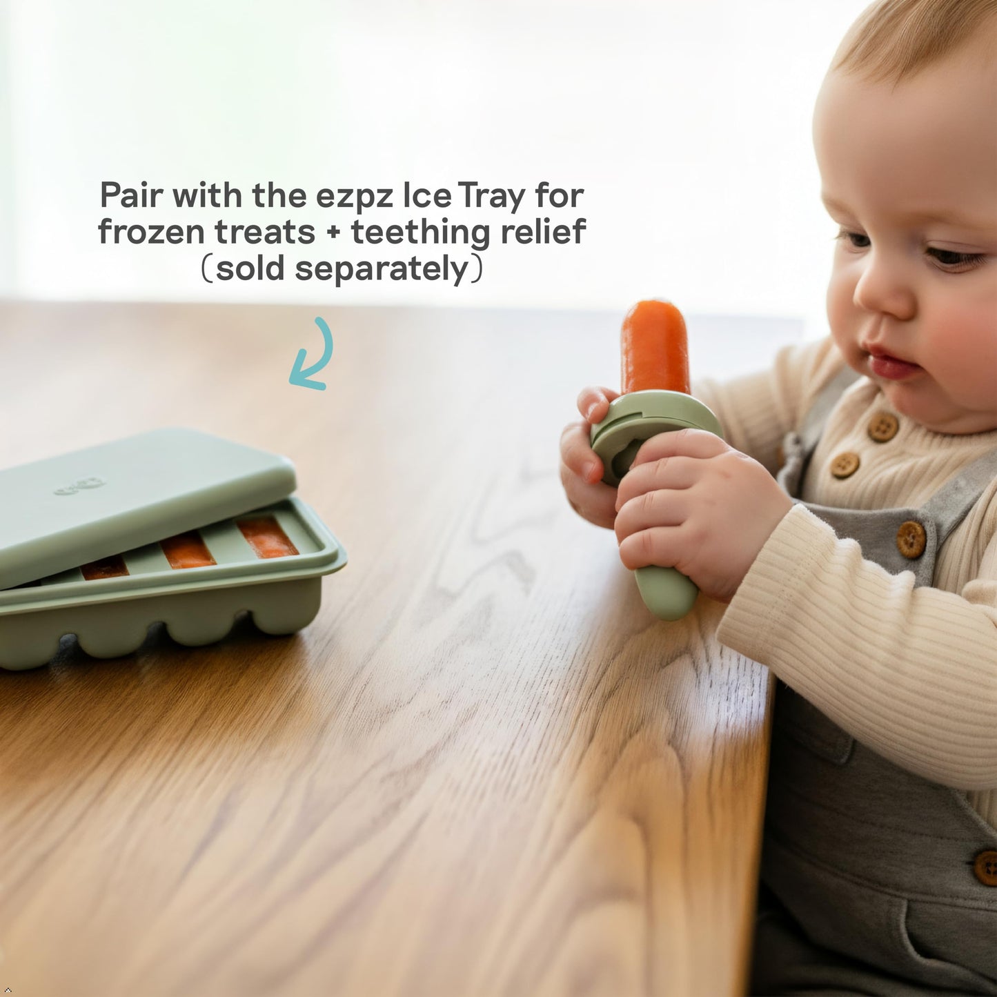 ezpz Baby Feeding Bundle – Tiny Spoon (2-Pack, Sage) + Gumline Feeder (Sage) – 100% Silicone Baby-Led Weaning Set for 4–6+ Months – Infant Feeding Essentials