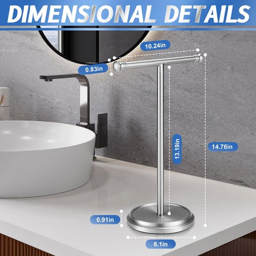 Hand Towel Holder Stand, Free Standing Towel Rack Stand with Stainless Steel Base, Rust-Proof Towel Bar for Bathroom Kitchen Countertop (Brushed Nickel)