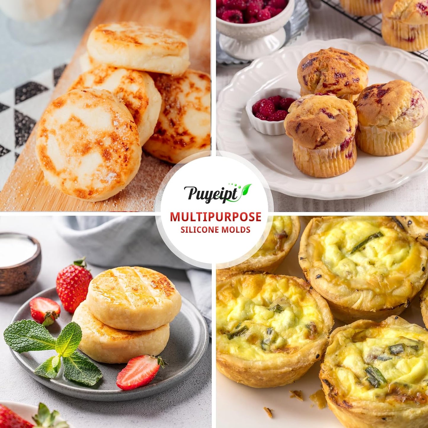 Puyeipt 2 Pack Air Fryer Egg Bite Molds - 4-Cup Silicone Baking Pans for Oven & Air Fryer