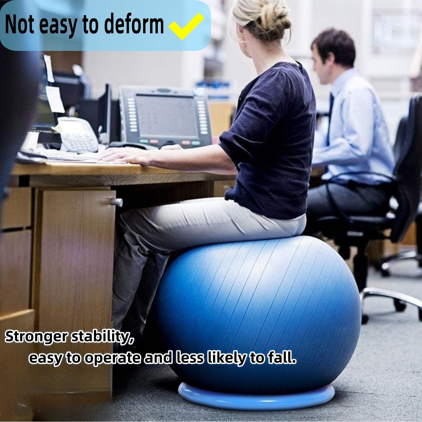 Yoga Ball - Base, Non slip Stability, PVC, Suitable for Home Gyms, Offices, Improving Back Pain, Providing Balance, (Yellow, 1PCS, One Size)