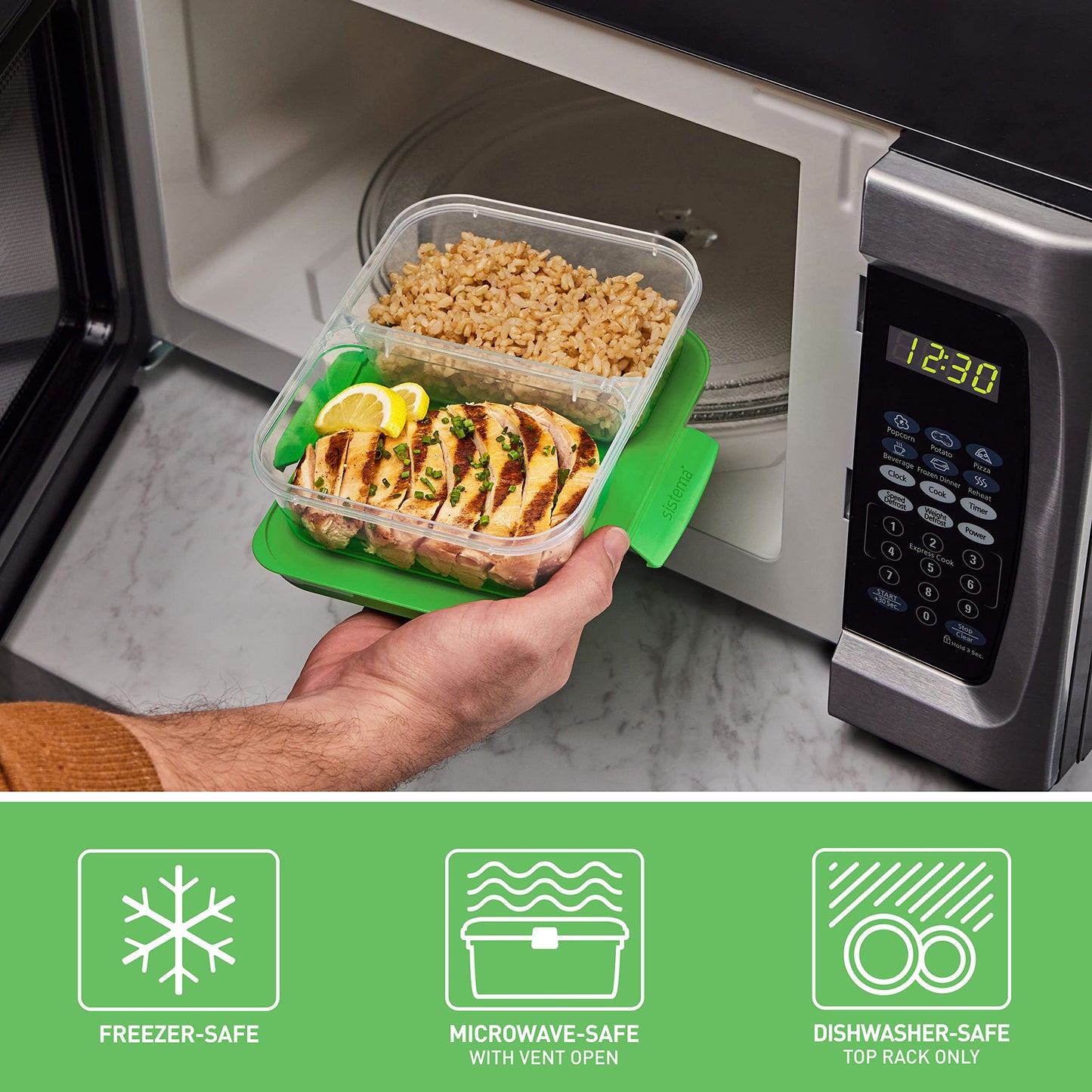 Sistema Nest It Meal Prep Food Storage Containers with Lids, 10-Pack of 3.7-Cup Containers with 2 Divided Compartments, Airtight & Leak-Resistant, Dishwasher, Microwave, & Freezer-Safe, BPA-Free