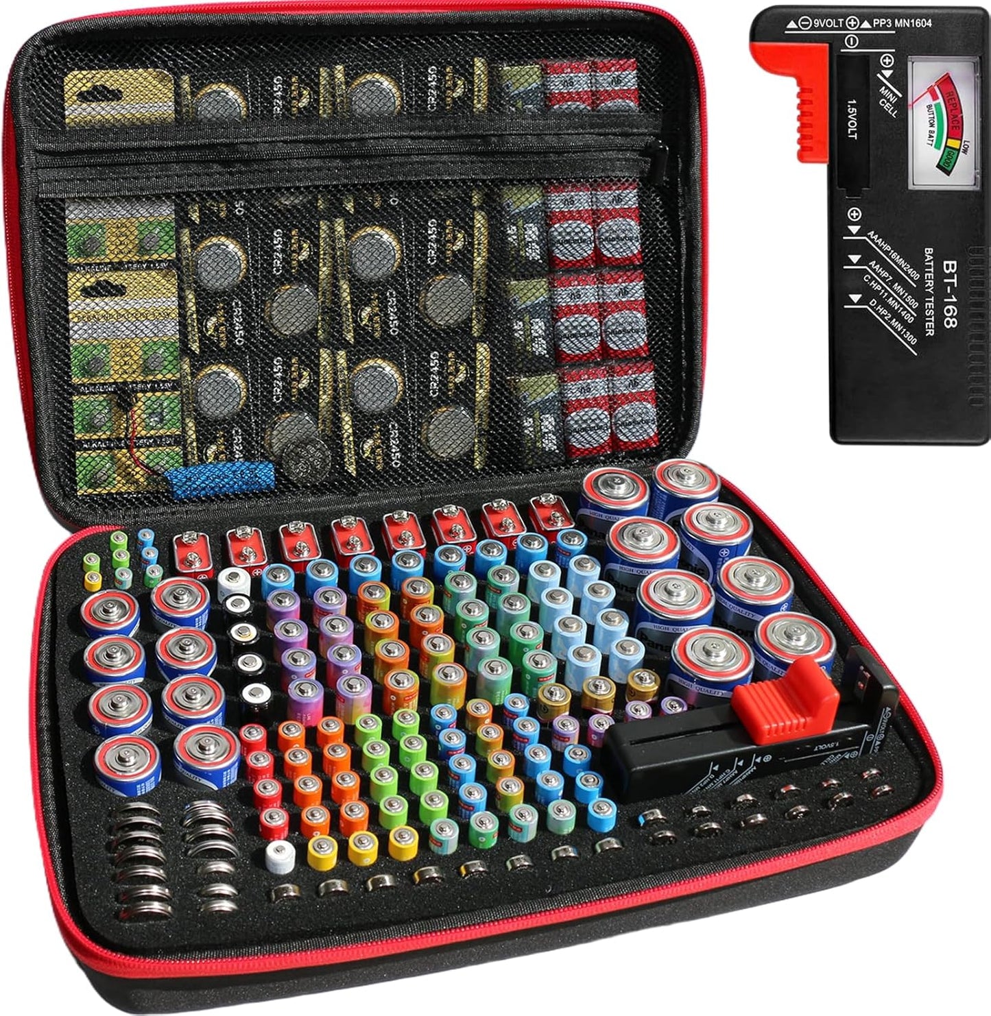 LINKOceans BT-168 210+ 9V, Battery Organizer with Tester,EVA Battery Storage Case for AA AAA C D Fireproof Waterproof