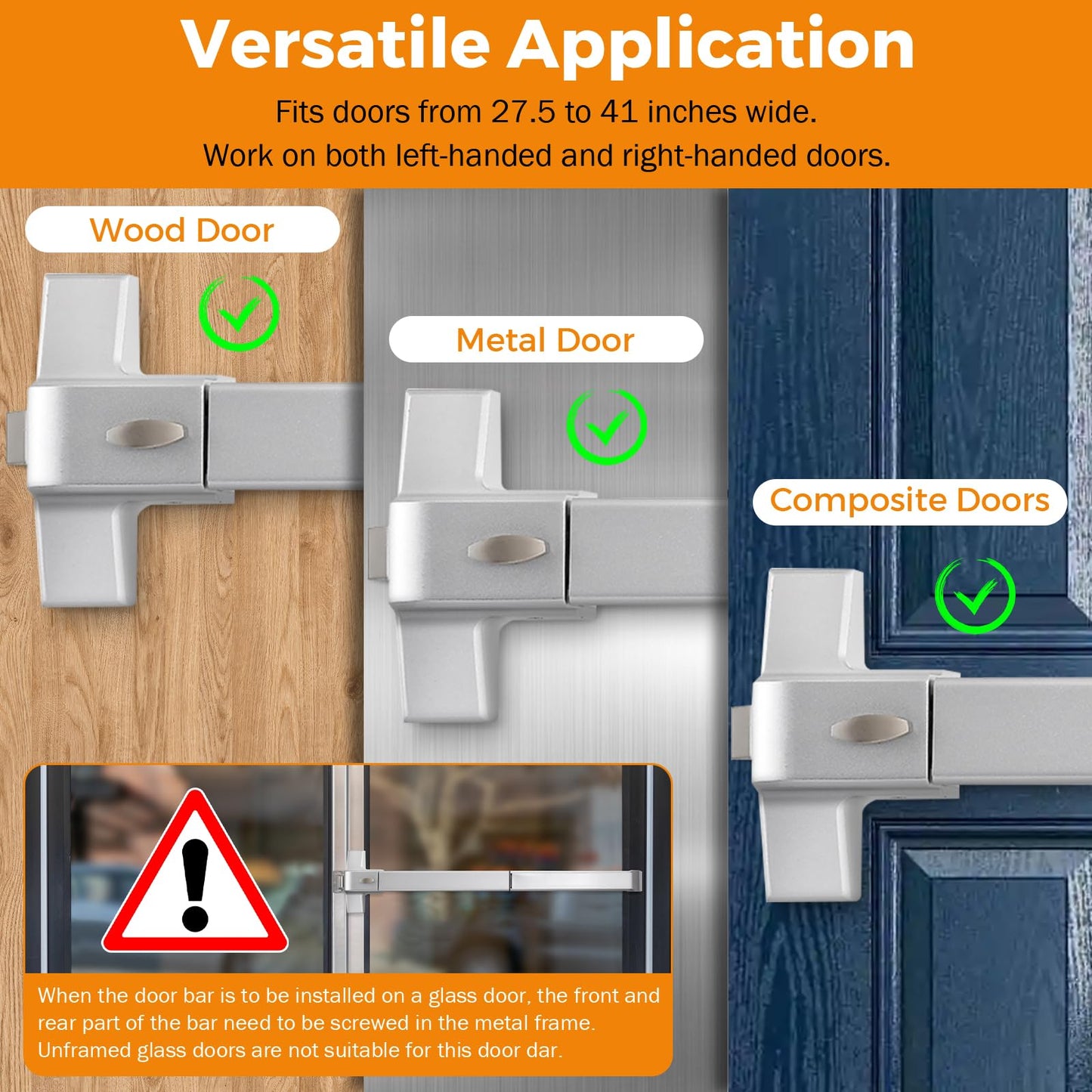 BEAMNOVA 27.5 in Commercial Door Push Bar Panic Exit Device with Exterior Lever Lock Key Roller Strike Plate End Cap Universal Emergency Hardware, for 27.5 to 41 inches Wide Door, Metallic