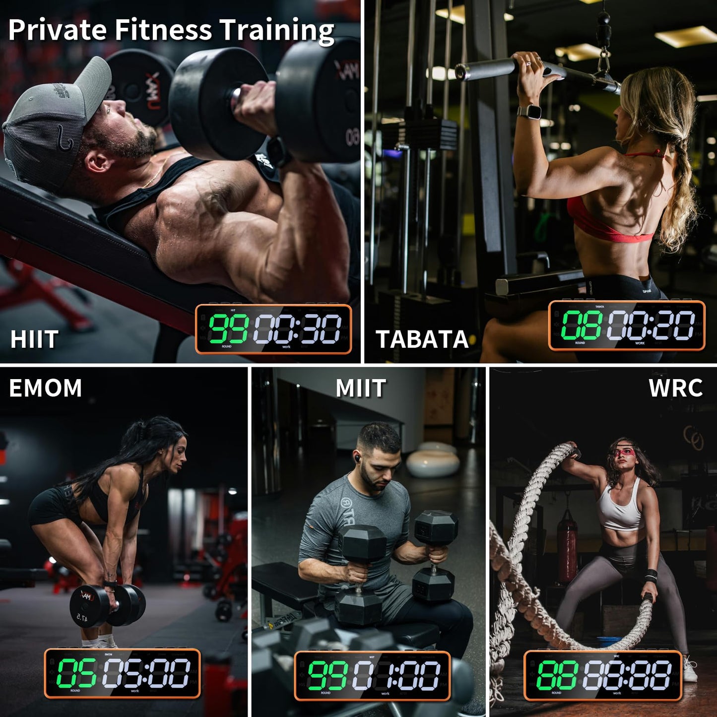 Portable Gym Timer with Strong Magnet for Home Gym, Interval Timer with Battery Supply, Workout Clock with Stopwatch, Count up/Down,Custom Interval for Fitness/Home/Boxing