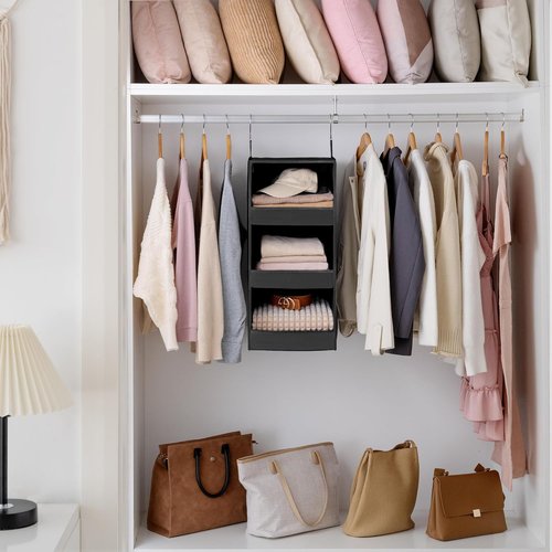 Granny Says 3-Shelf Hanging Closet Organizer - Collapsible Nursery Shelves, Black, 29.5" H X 12" W X 12" D