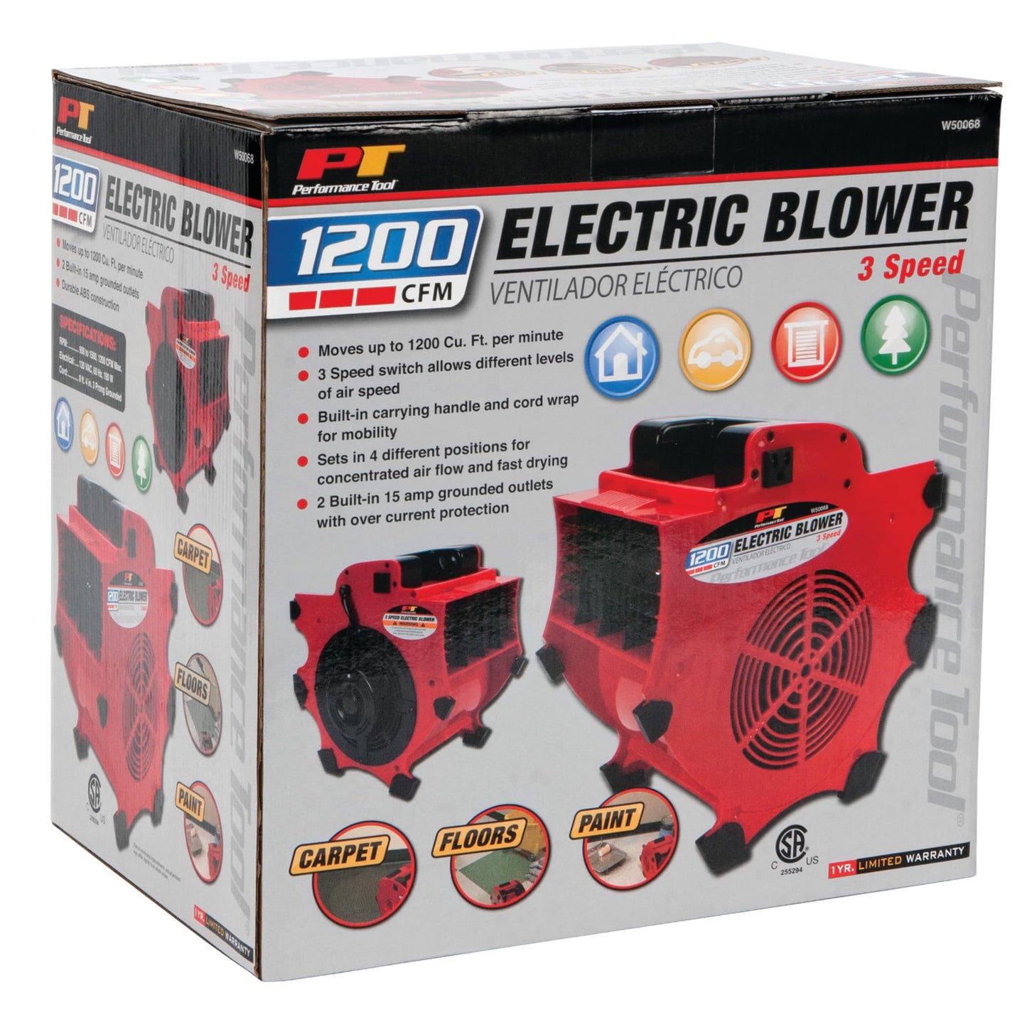 Performance Tool W50068 3-Speed Portable Industrial Fan Blower (1200CFM)