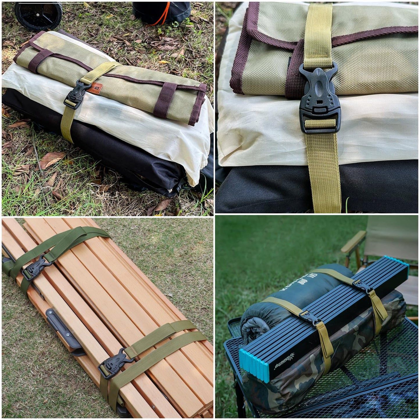 SquEqu 4 Pack Utility Strap with Quick-Release Buckle Nylon Tie Down Straps Sleeping Bag Straps for Camping Backpacking Sleeping Bags Camping Sleeping Pad Folding Camping Table Bed Roll Backpack