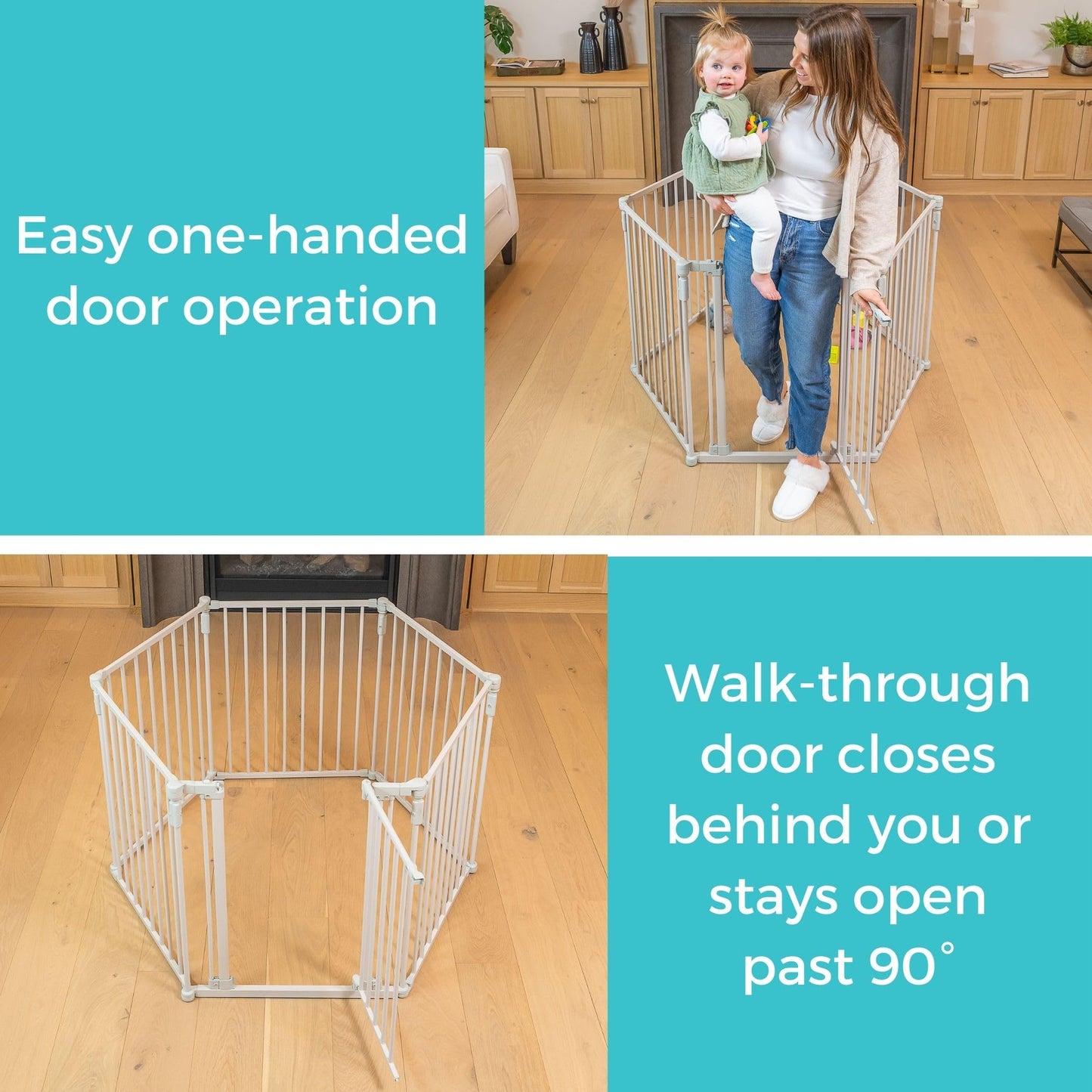 Toddleroo by North States - 3 In 1 Metal Superyard Baby Play Yard: 6 Panel Playpen, Safety Gate, or Extra Wide Baby Fence - Encloses Up to 10 Square Feet - 30 Inches Tall - Taupe