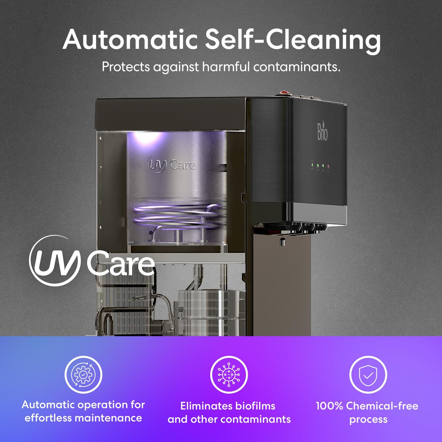 Brio Self Cleaning Bottom Loading Water Cooler Water Dispenser – Black Stainless Steel - 3 Temperature Settings - Hot, Room & Cold Water