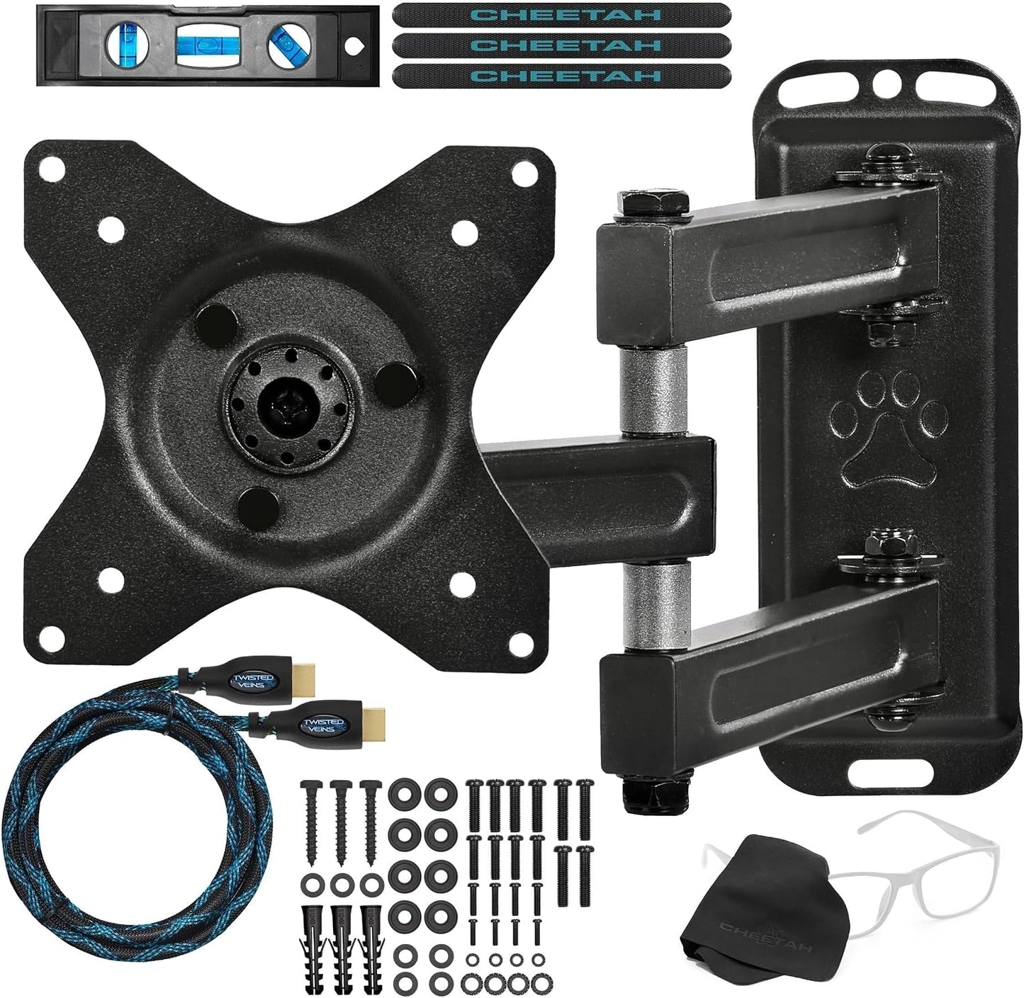Cheetah 12-49 Inch 40lbs 100x100mm, 10ft 15" TV Monitor Wall Mount for TVs up to VESA with HDMI Cable, TouchAdjust