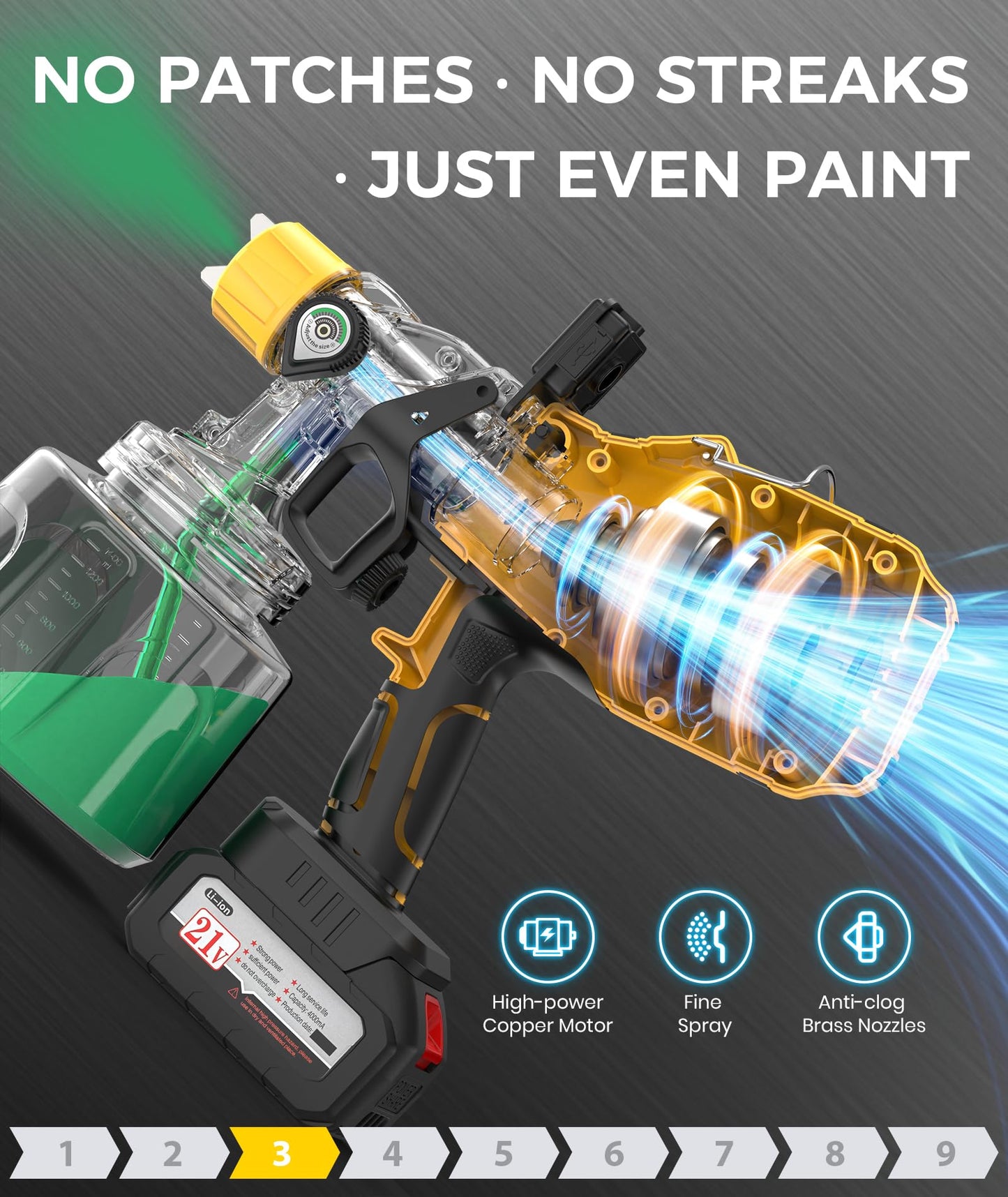 Paint Sprayer, 700W Cordless Electric Spray Paint Gun with 1400ml Container, Easy to Clean, 2×4000mAh Battery, LED Light, 3 Modes & 6 Nozzles, Paint Sprayer for House Painting Fence Wall Cabinet & DIY