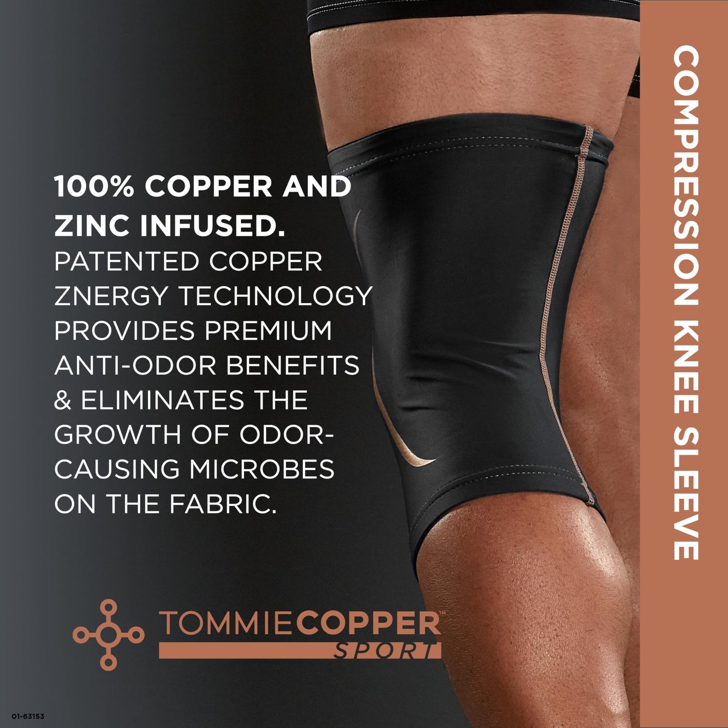 Tommie Copper Knee Compression Sleeve (L/XL, Black), 15-20 mmHg, 4D Stretch & Non-Slip Fit for Targeted Support, Patented Copper Znergy Fabric, Anti-Odor Benefits, Breathable Design