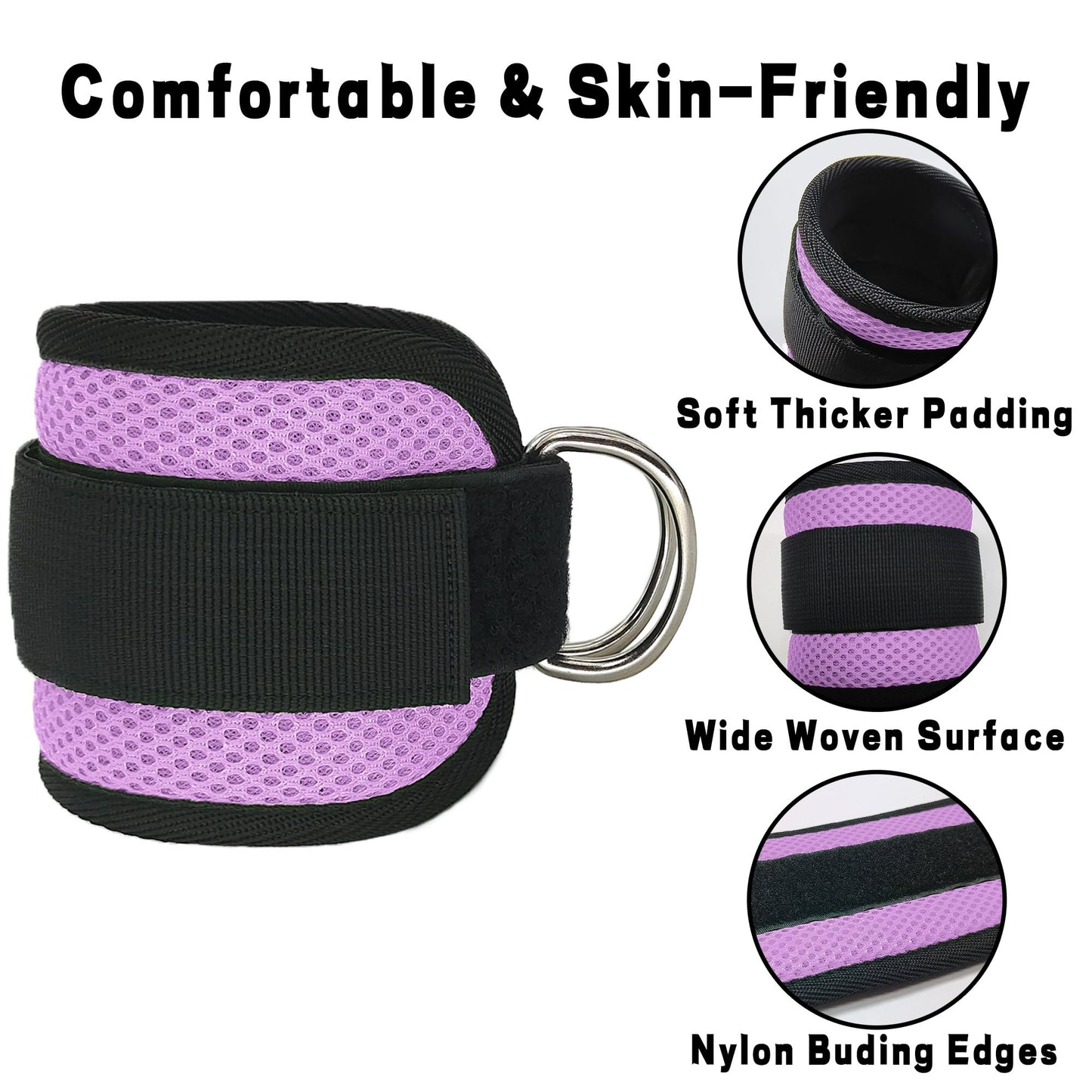 Langmeil 2Pack Comfortable Ankle Strap for Cable Machine, Fitness Work Out Cuff Attachment for Home & Gym, Booty Workouts Kickbacks, Leg Extensions, Hip Abductors Men Women(Purple)