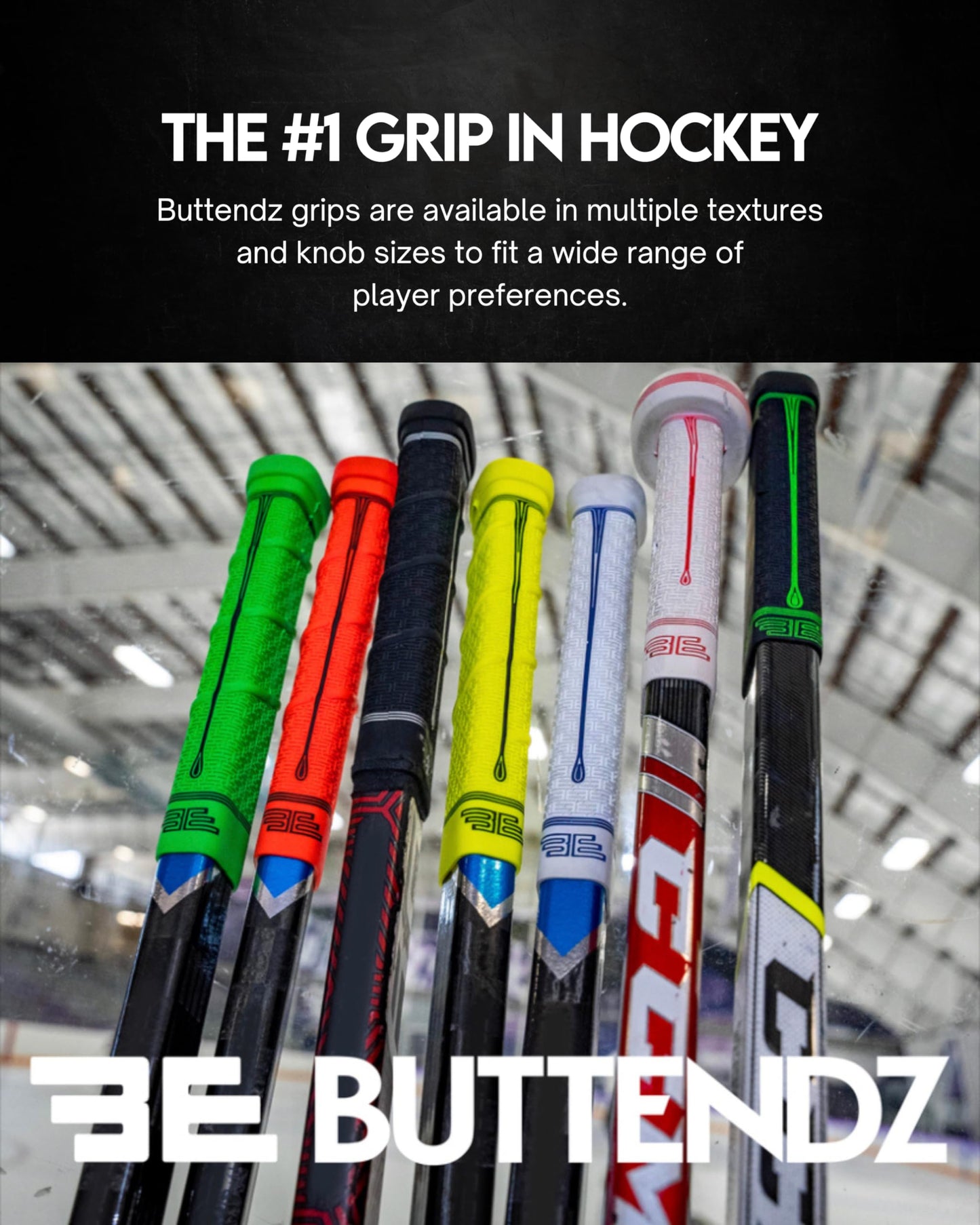 Buttendz Fusion Z Hockey Stick Replacement Grip - Reusable Design, Small Knob Player Grip for Top Hand Mobility, Fits All Stick Sizes (Black, White Drip)