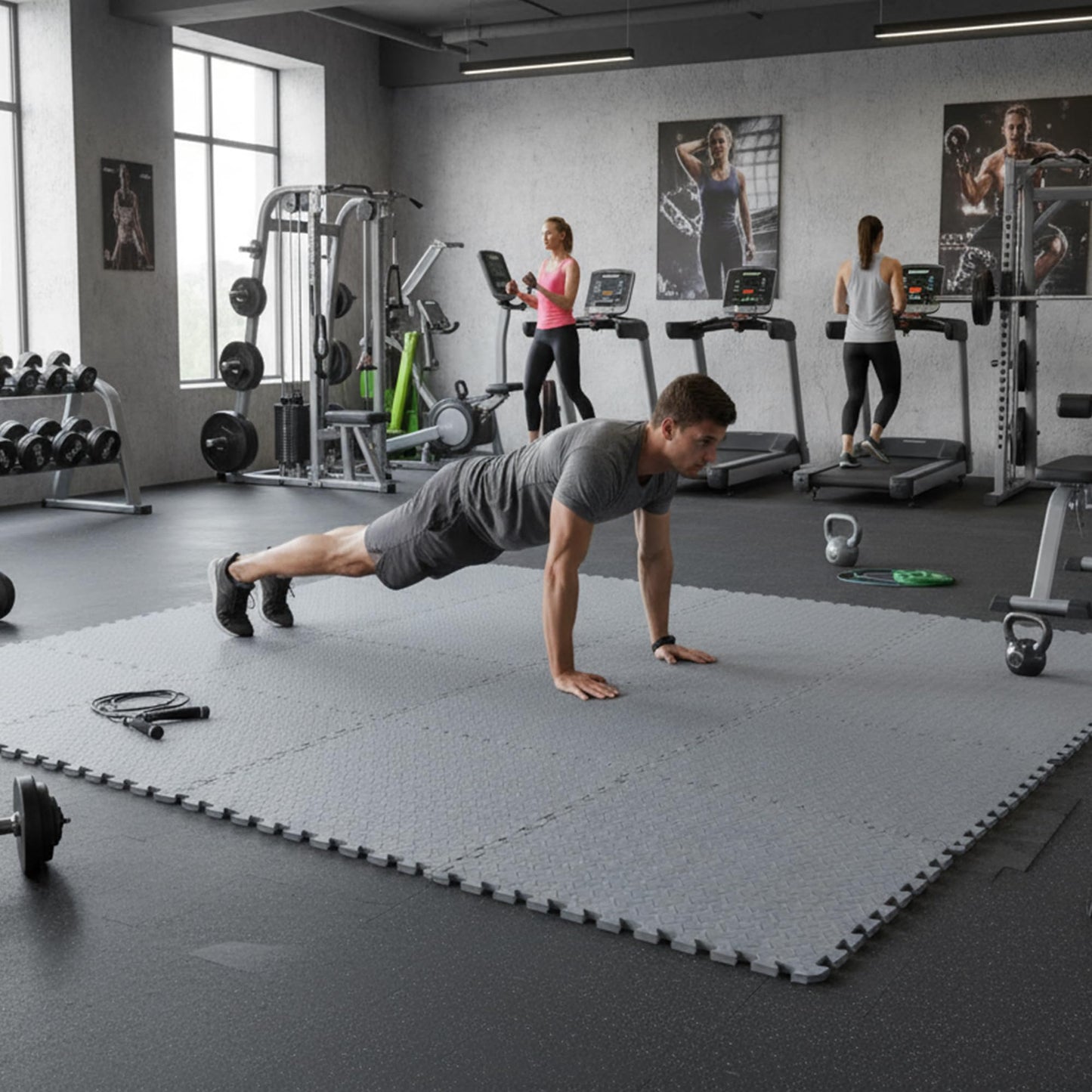 BalanceFrom Puzzle Exercise Mat 3/4" Thick, EVA Interlocking Foam Floor Tiles for Home Gym, Mat for Home Workout Equipment, Floor Padding for Kids, Gray, 24 in x 24 in x 3/4 in, 96 Sq Ft - 24 Tiles