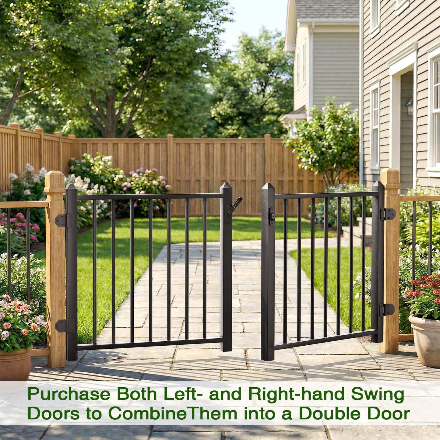 DIY DECK Deck Railing Gate Stainless Steel Black Textured Powder-Coat Finish Deck Gate Kit with Latch for Deck,Garden,Yard, Porch,Patio (Black, Left Hand in Swing)