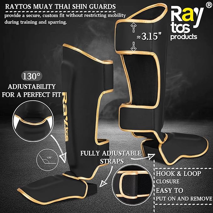 Muay Thai Shin Guards - MMA Kickboxing Leg Instep Protective Pads, Martial Art Sparring Gear for BJJ Karate Boxing Taekwondo Training, Men Adults Kids Children