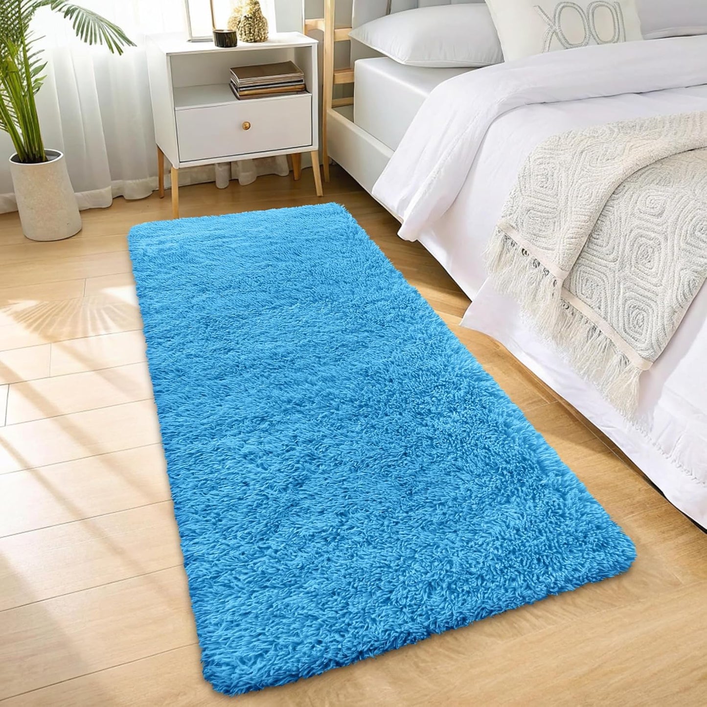 OLANLY Runner Rugs - Soft, Machine Washable Shaggy Carpet for Hallway & Bedroom | Bright Blue, 2x6 ft