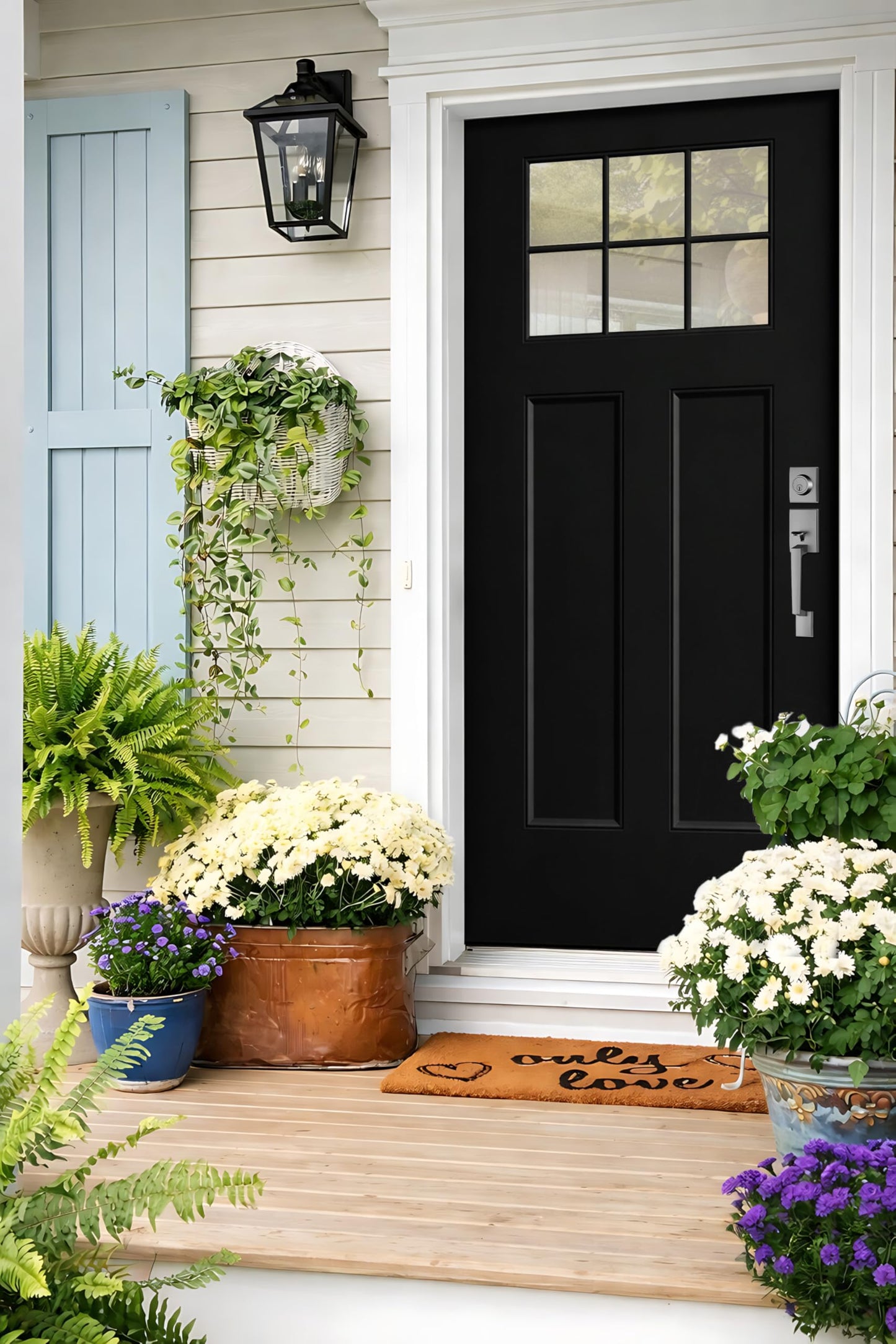 Fiberglass Front Entry Door, 36'' X 80" Black Exterior Door Left Hand Inswing with Brickmould, Vinyl Frame, Woodgrain Finish Knock-Down Door, 6-Lite Low-E Glass Energy Efficiency for Home's Entrance