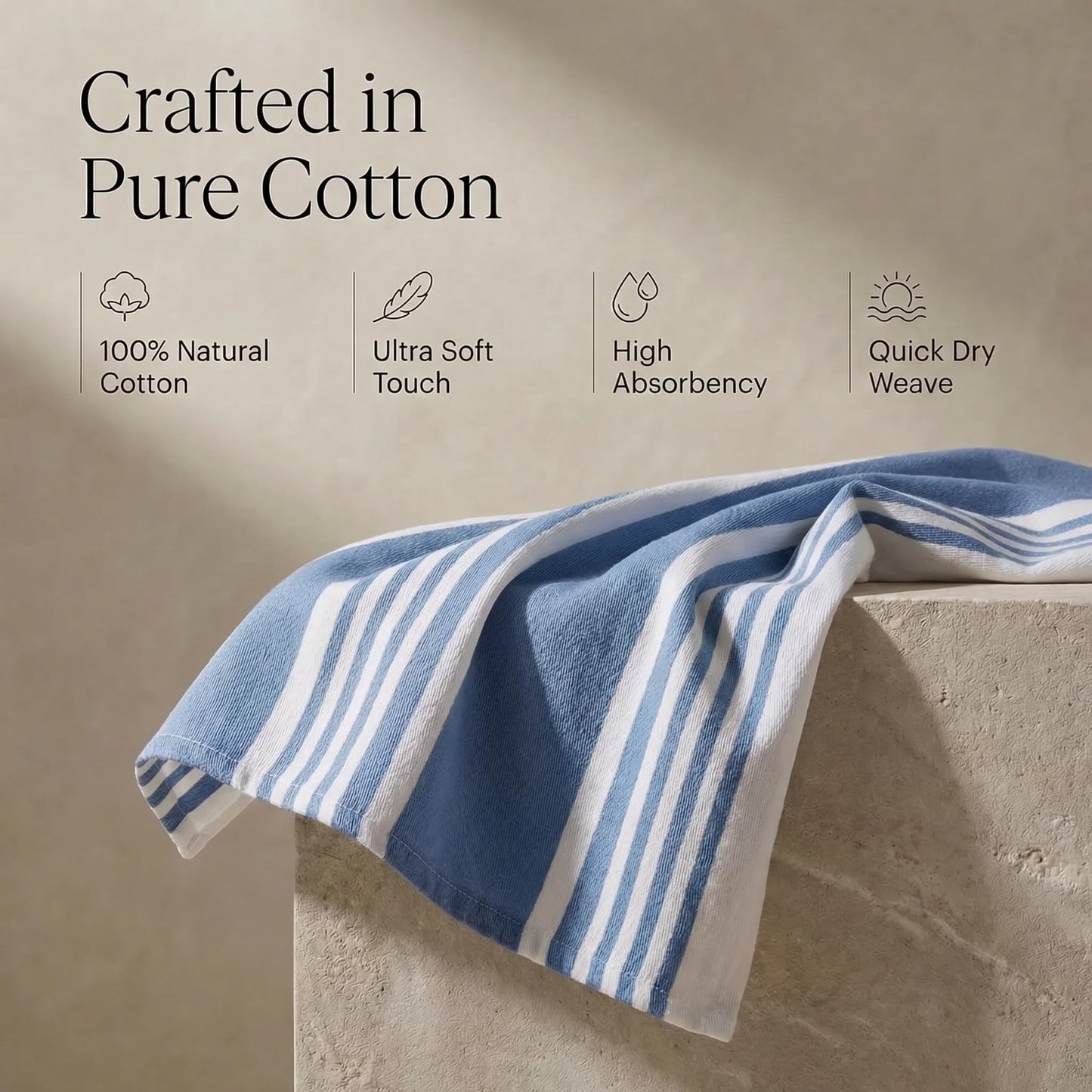 Urban Villa Kitchen Towels Blue White Striped 100% Cotton Set of 6, 20x30 Inch Oversized Dish Cloths, Highly Absorbent, Mitered Corners & Hanging Loop, Hand & Tea Towels, Dish Towels