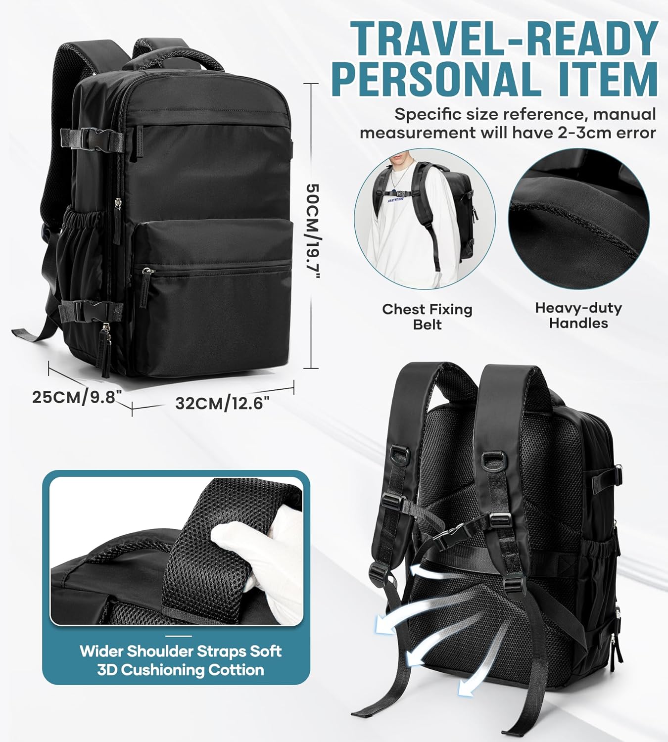 Backpack Backpacks 18x14x8 inches Daypack,Black BOXSAM Large Vacuum Travel with Pump for Women, Personal Item Carry on