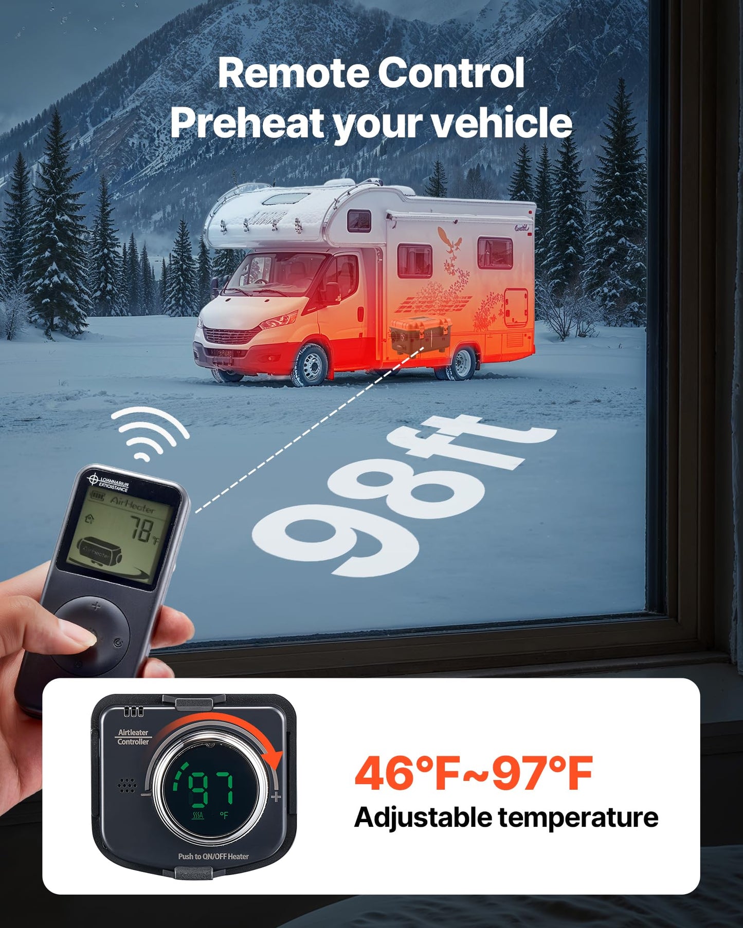 VEVOR Diesel Heater, 8KW, DC 12V/24V, All in One Portable Diesel Air Heater with Remote Control and LCD Screen, Fast Heating Low Noise, 1.1 Gal Fuel Tank for Trucks, Vans, RVs, Campers, and Garages