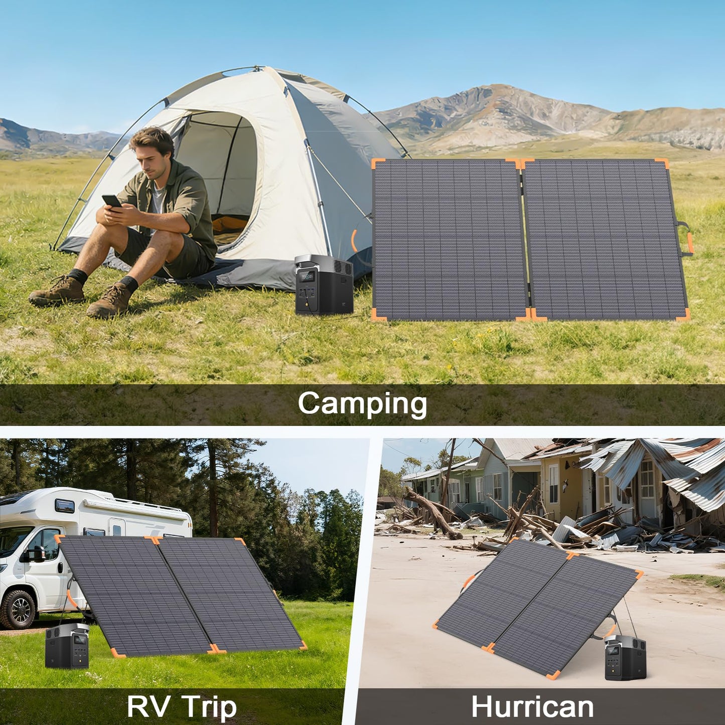 MHPOWOS 200 Watt Bifacial Portable Solar Panel, 20V Foldable Solar Charger for Power Station, IP68 Waterproof, 23.5% High Efficiency with 2 Sturdy Kickstands for RV Camping Off-Grid Blackouts