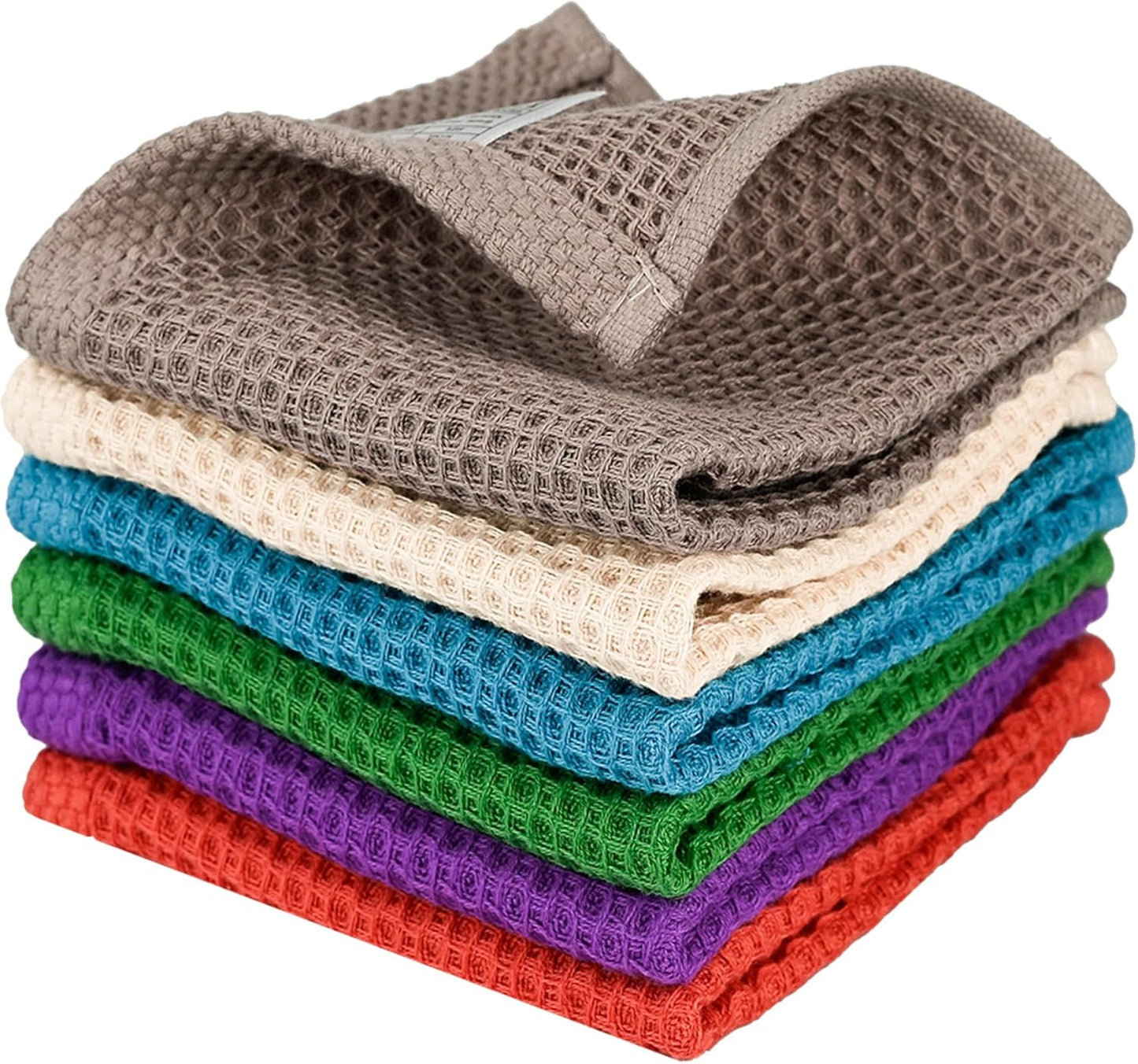 Skiennix 100% Cotton Kitchen Dish Cloths - 6 Pack Ultra Soft Absorbent Waffle Weave Towels | 12x12 Inches