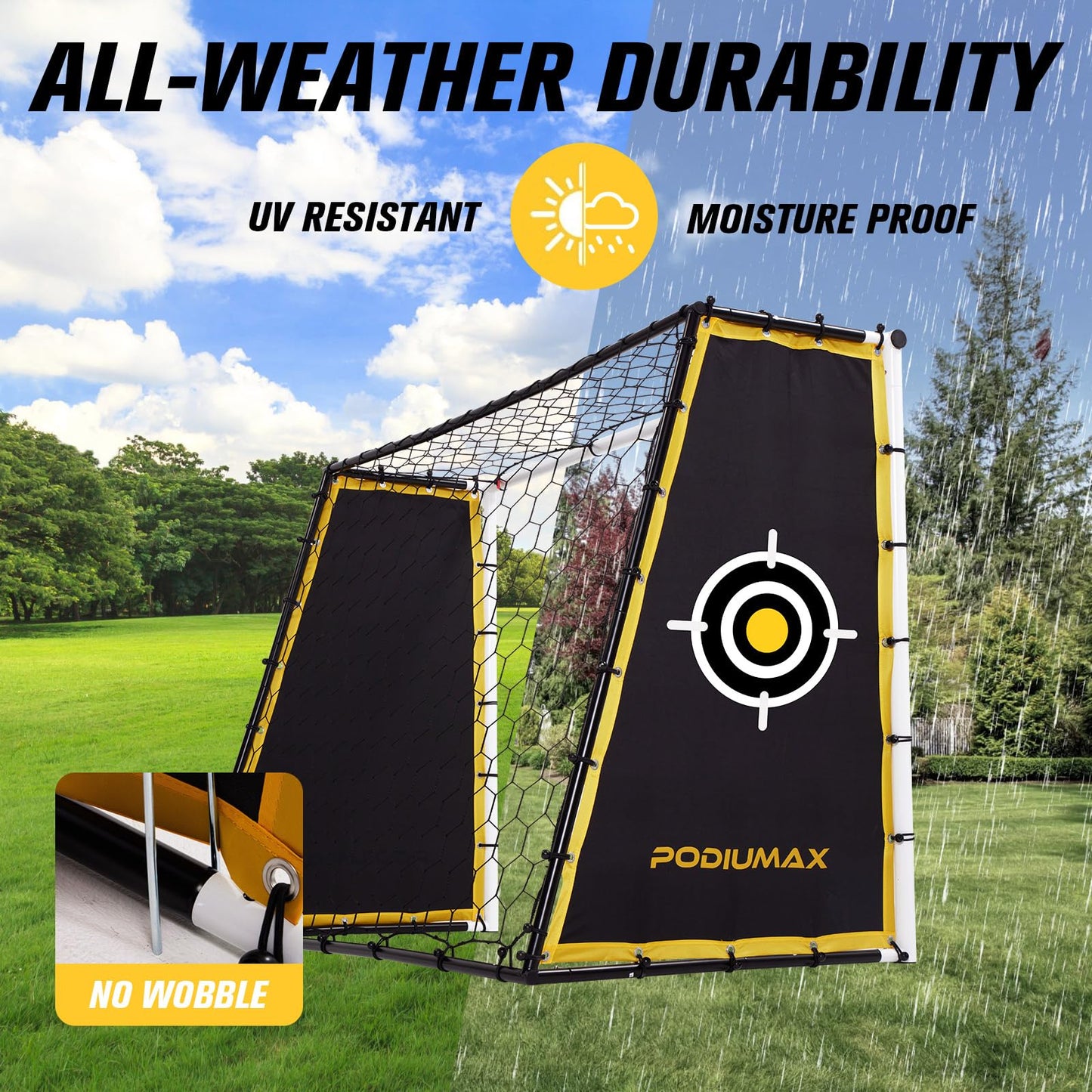 PodiuMax 4 in 1 Soccer Goal & Rebounder, 7x5ft Rebound Net with Upgrade Frame, Steel Ground Pass Net for Backyard Park Field, Soccer Kick Back Trainer for High Passing, Low Passing & Shooting Training