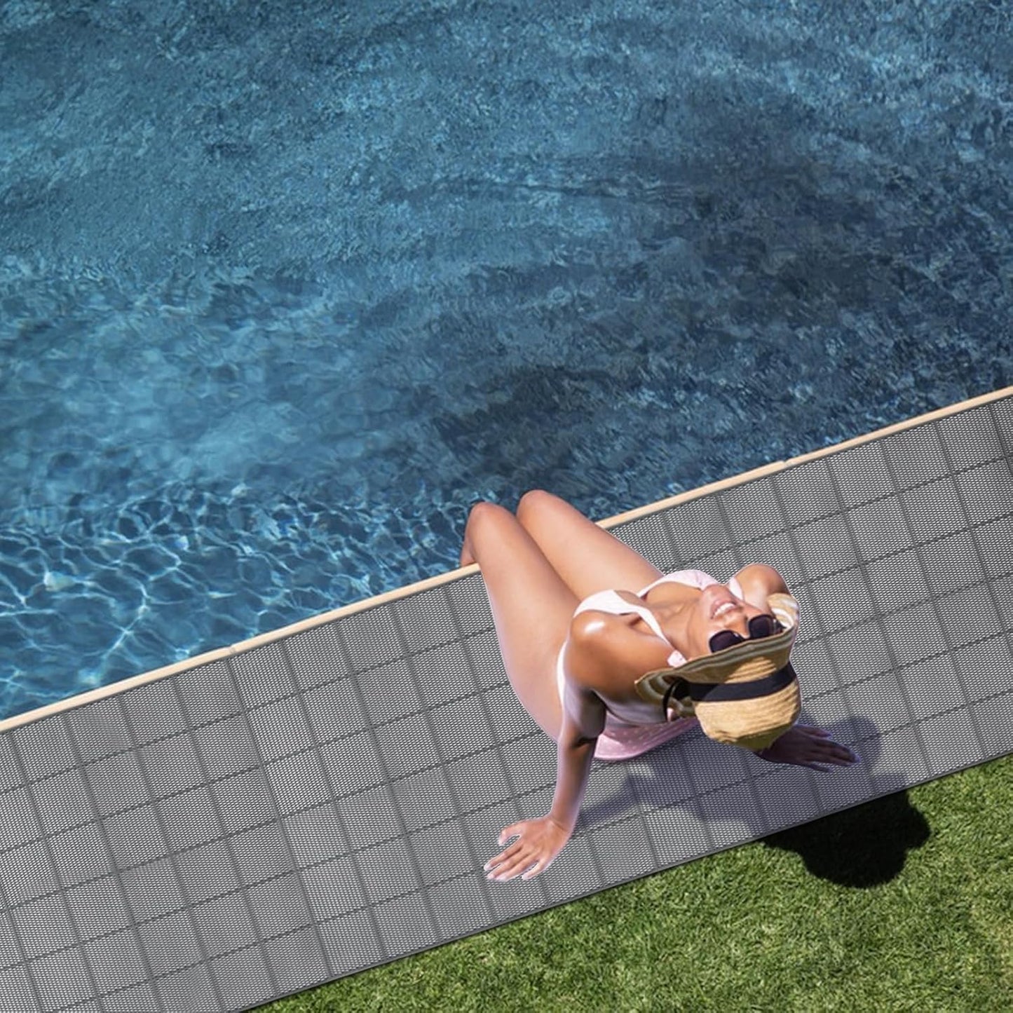 3 x 40FT Drainage Pool Flooring Mats Non Slip Swimming Pool Mat PVC Splash Matting Mesh Hollow Doormat Roll for Outdoor Indoor Garage Restaurant Sauna SPA Heavy Duty Commercial Anti Slip Floor Mats