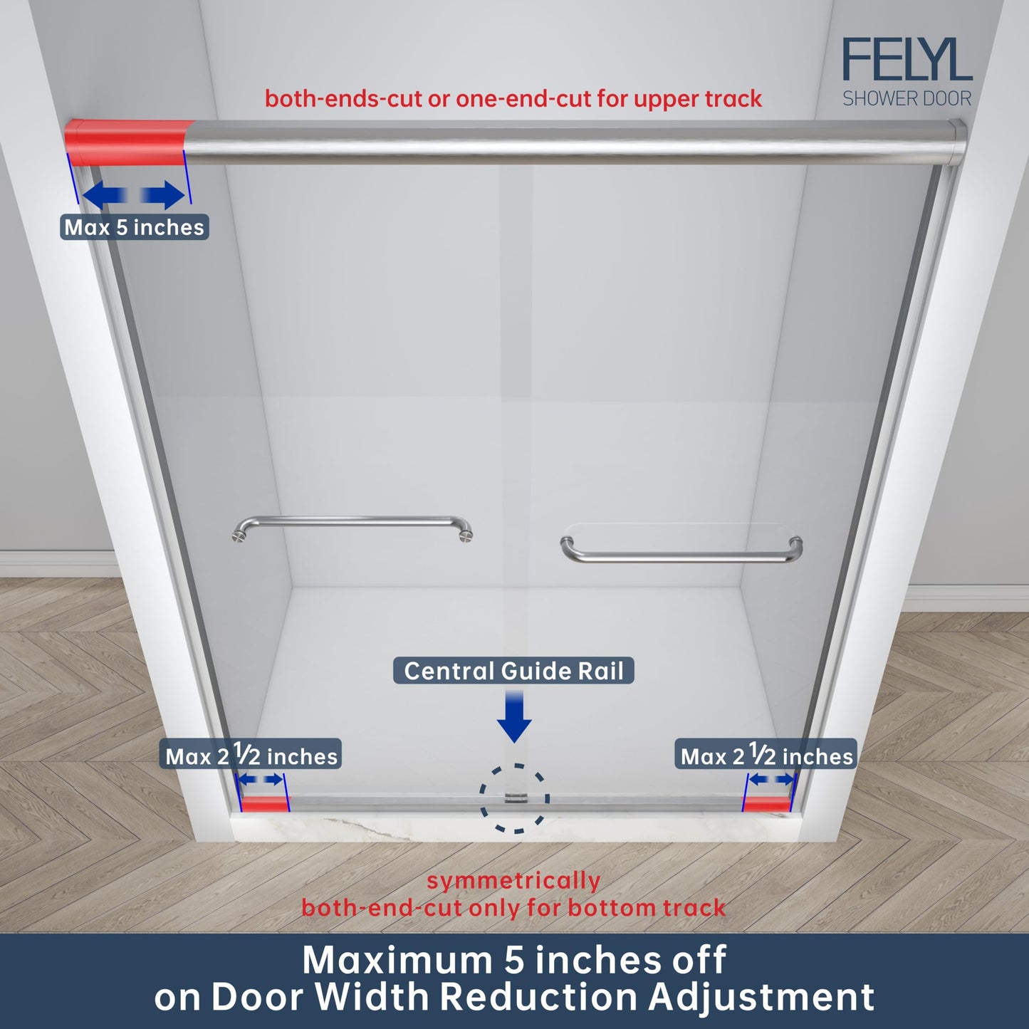 FELYL Double Sliding Shower Door 43-48" W x 72" H, Brushed Nickel, Bypass Shower Door, Clear Glass, Framed, 1/4" (6mm) Tempered Glass