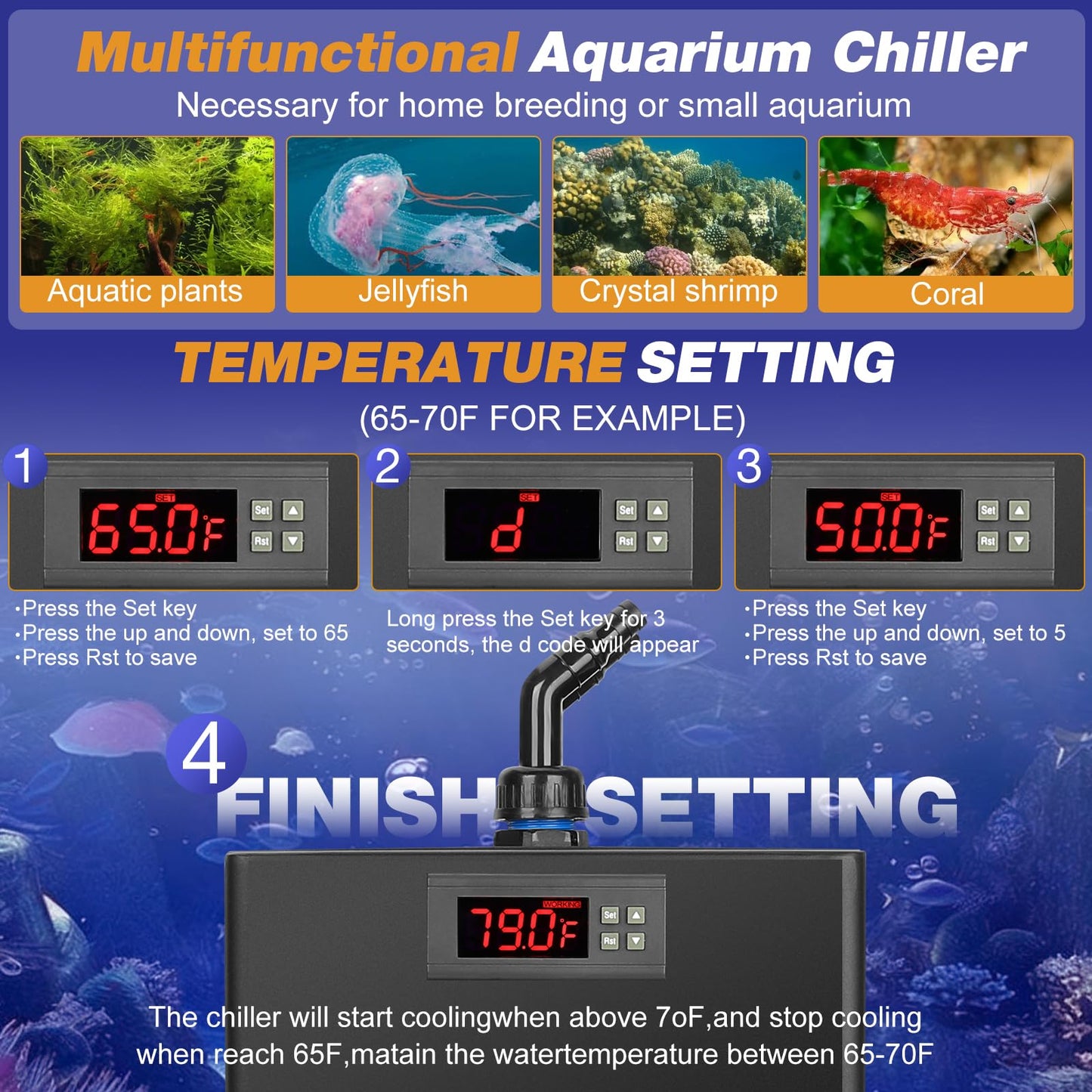 AISPA Aquarium Chiller 1/10 HP, 42GAL Fish Tank Water Chiller