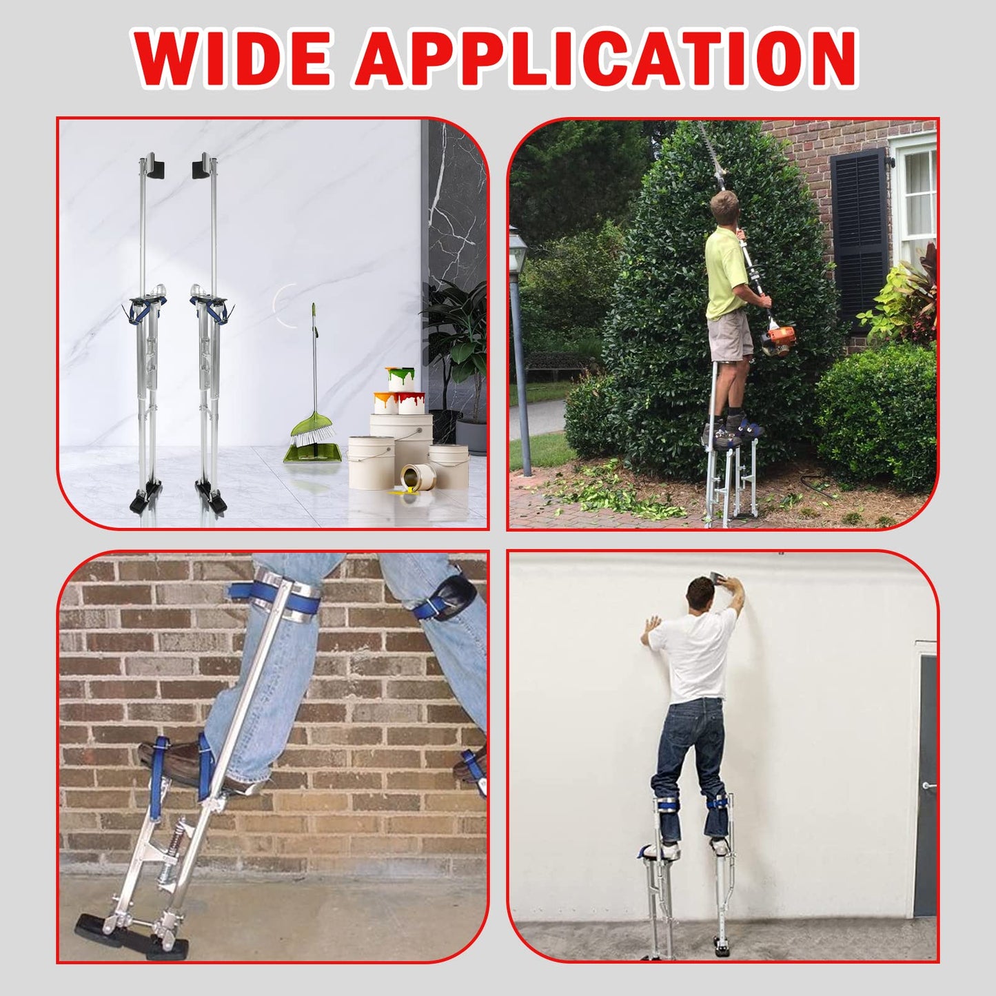 48 inch -64 inch Professional Grade Adjustable Drywall Stilts Taping Paint Stilt Aluminum Tool Stilt for Painting Painter Taping Silver