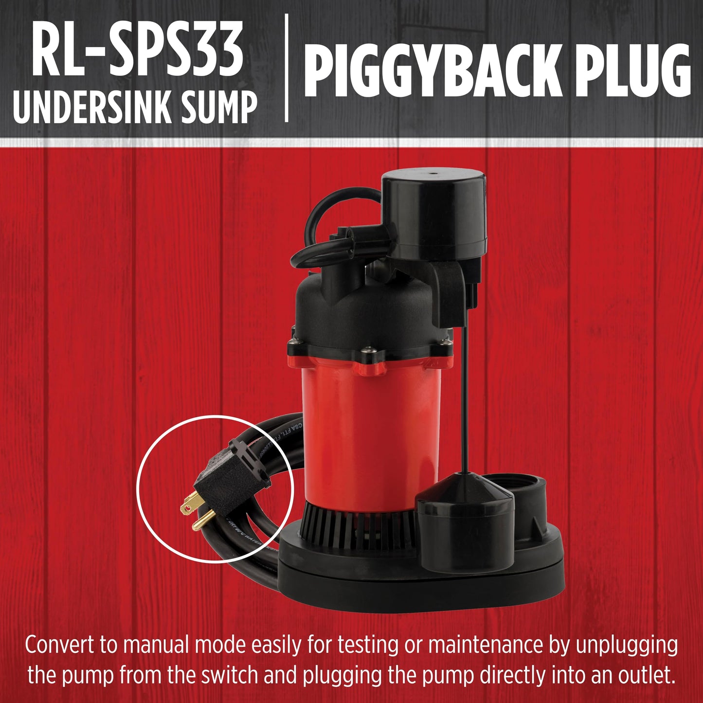 Red Lion RL-SPS33 1/3 HP, 115-Volt, 3200 GPH Under-Sink Sump Pump System with 6 Gallon Basin, Red/Black, 14942736