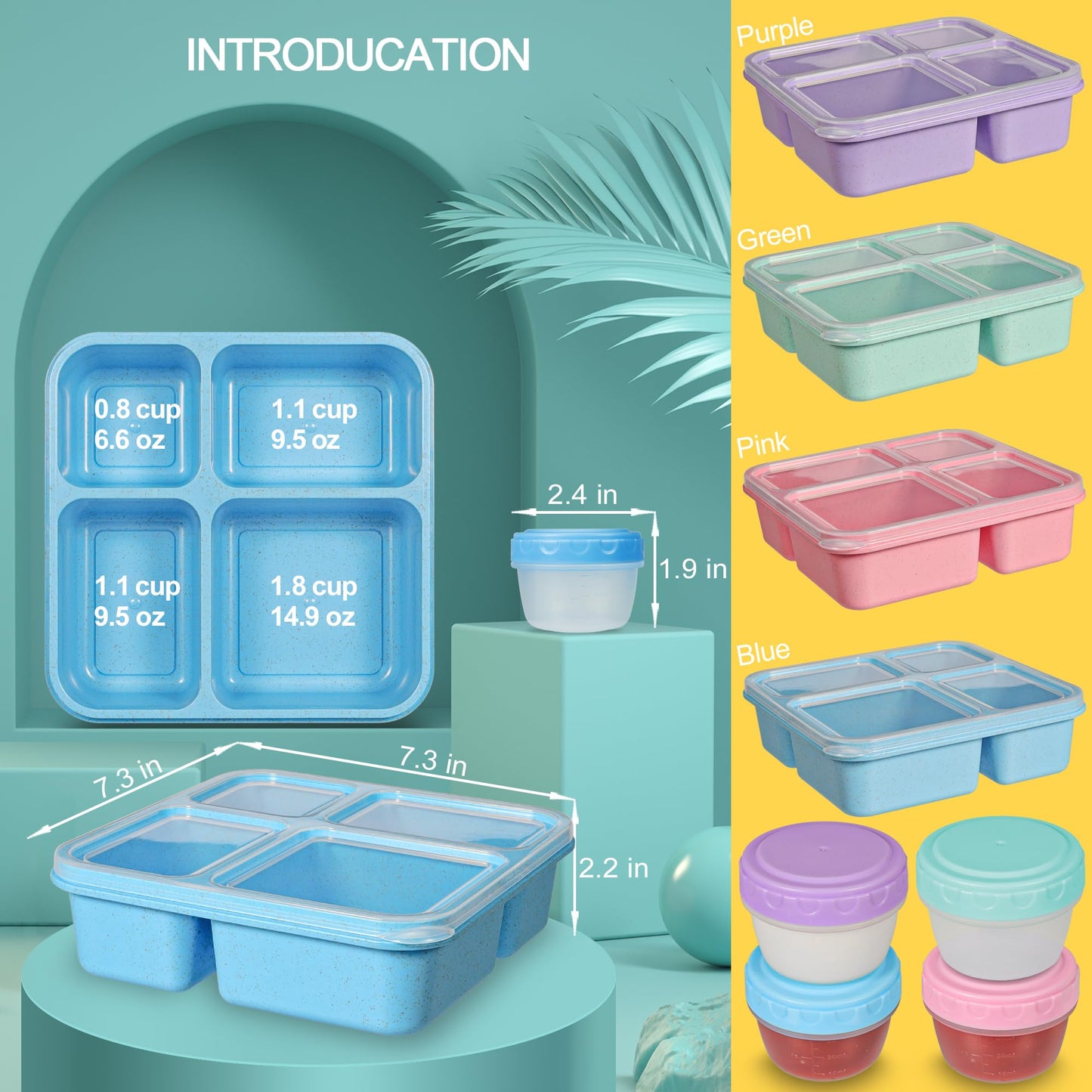 Original Design Lunchable Container Bento Box, 40OZ Large Snack Containers for Adults & Kids with 4 Compartments, 4 Pack Bento Lunch Box with Salad Dressing Containers, Microwave & Dishwasher Safe