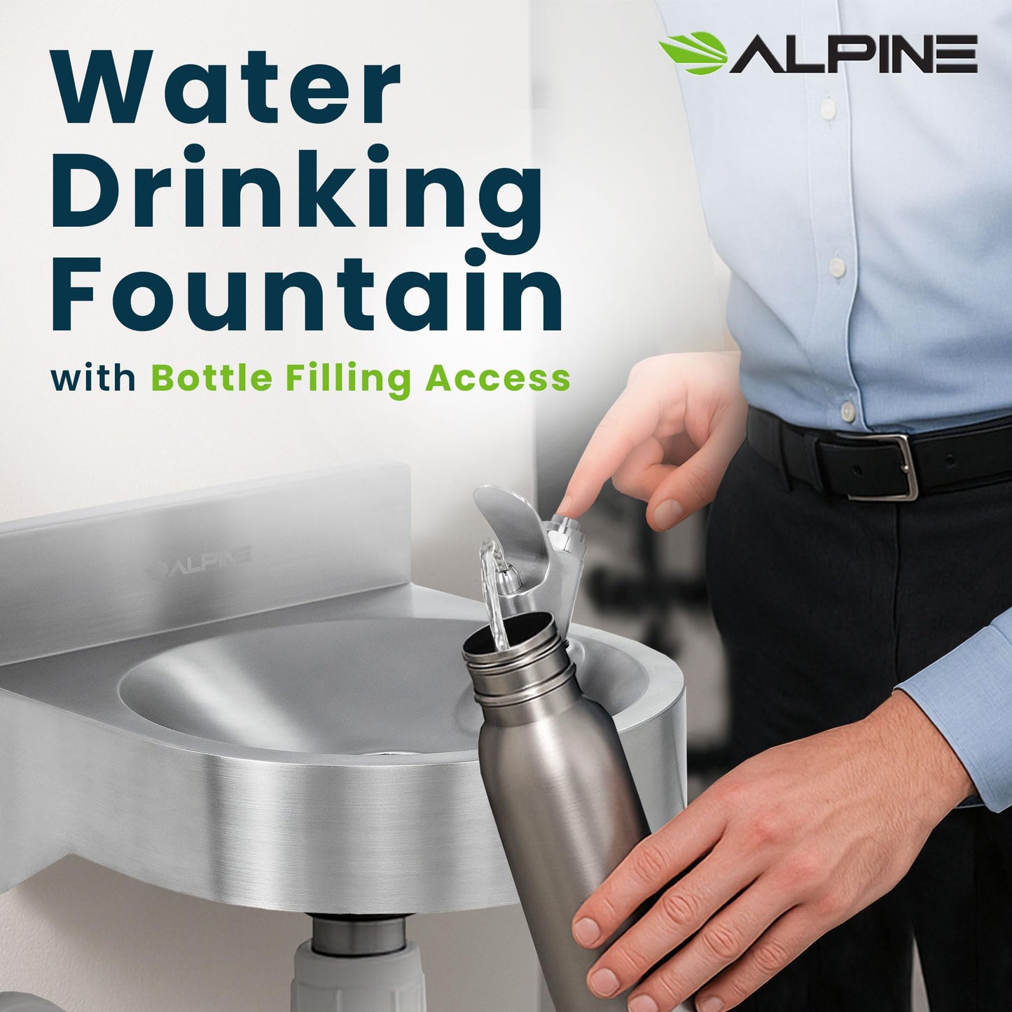 Alpine Water Drinking Fountain Wall Mounted - Commercial Hydration Station for Indoor & Outdoor in School, Parks, Courts & More (Stainless Steel)